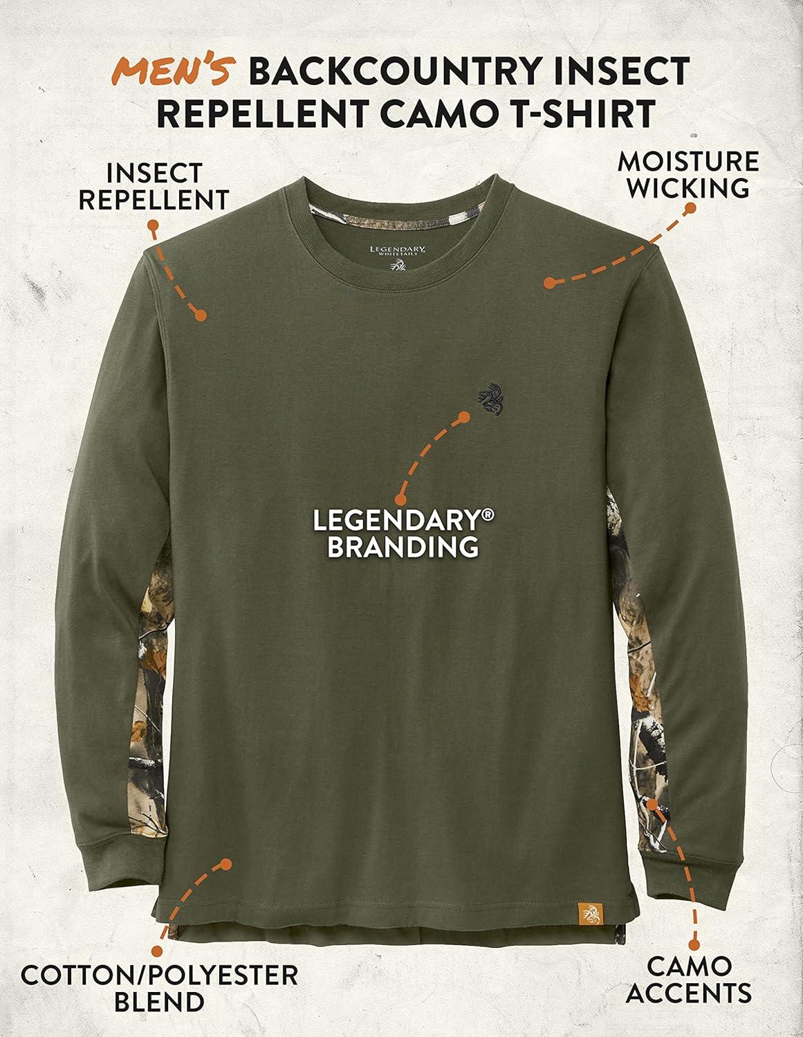 imageLegendary Whitetails Mens Backcountry Long Sleeve Camo Tshirt Casual Crewneck Pullover Regular FitArmy