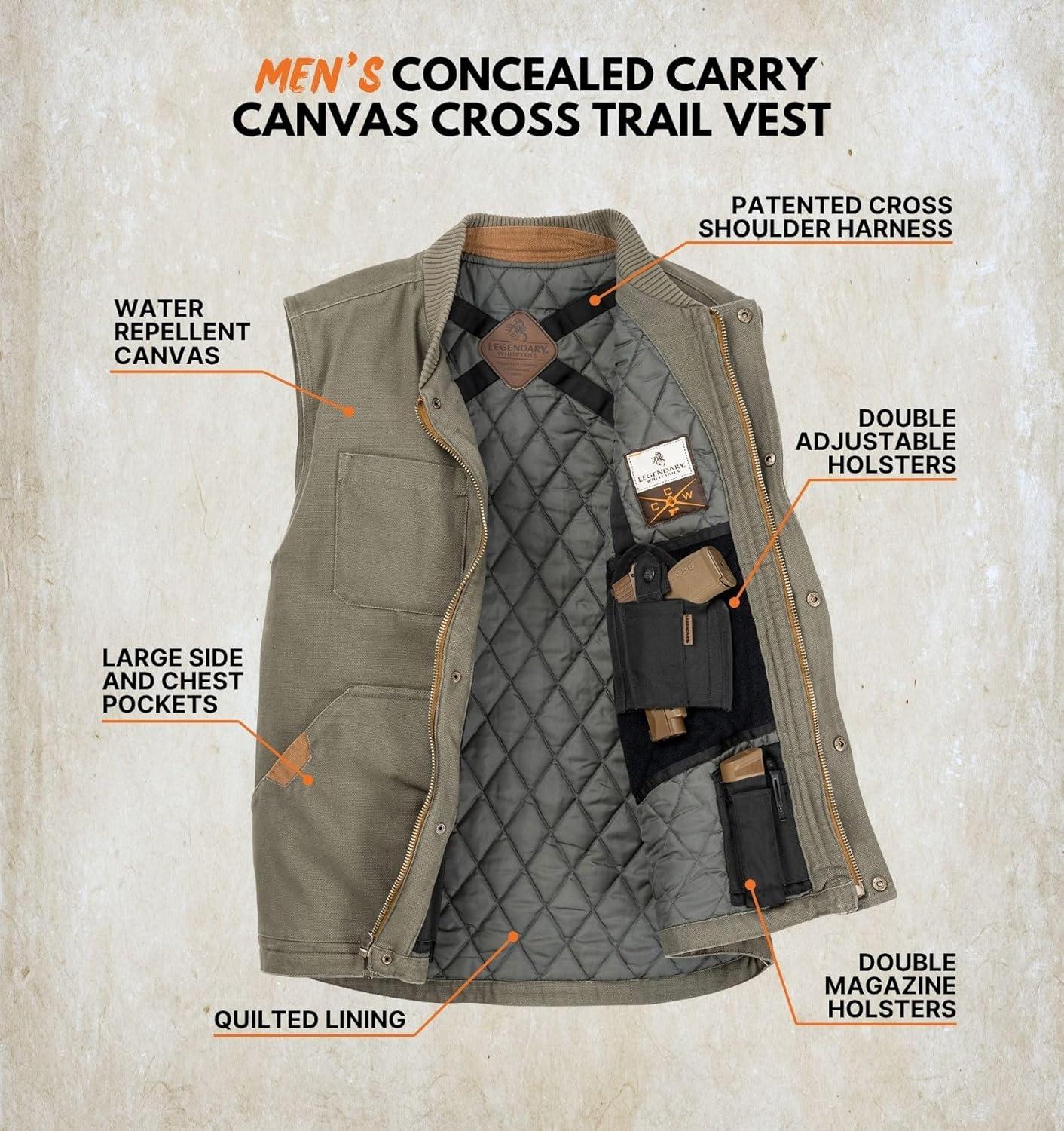 imageLegendary Whitetails Mens Concealed Carry CCW Vest with Two Holsters WaterRepellent Canvas InsulatedArmy