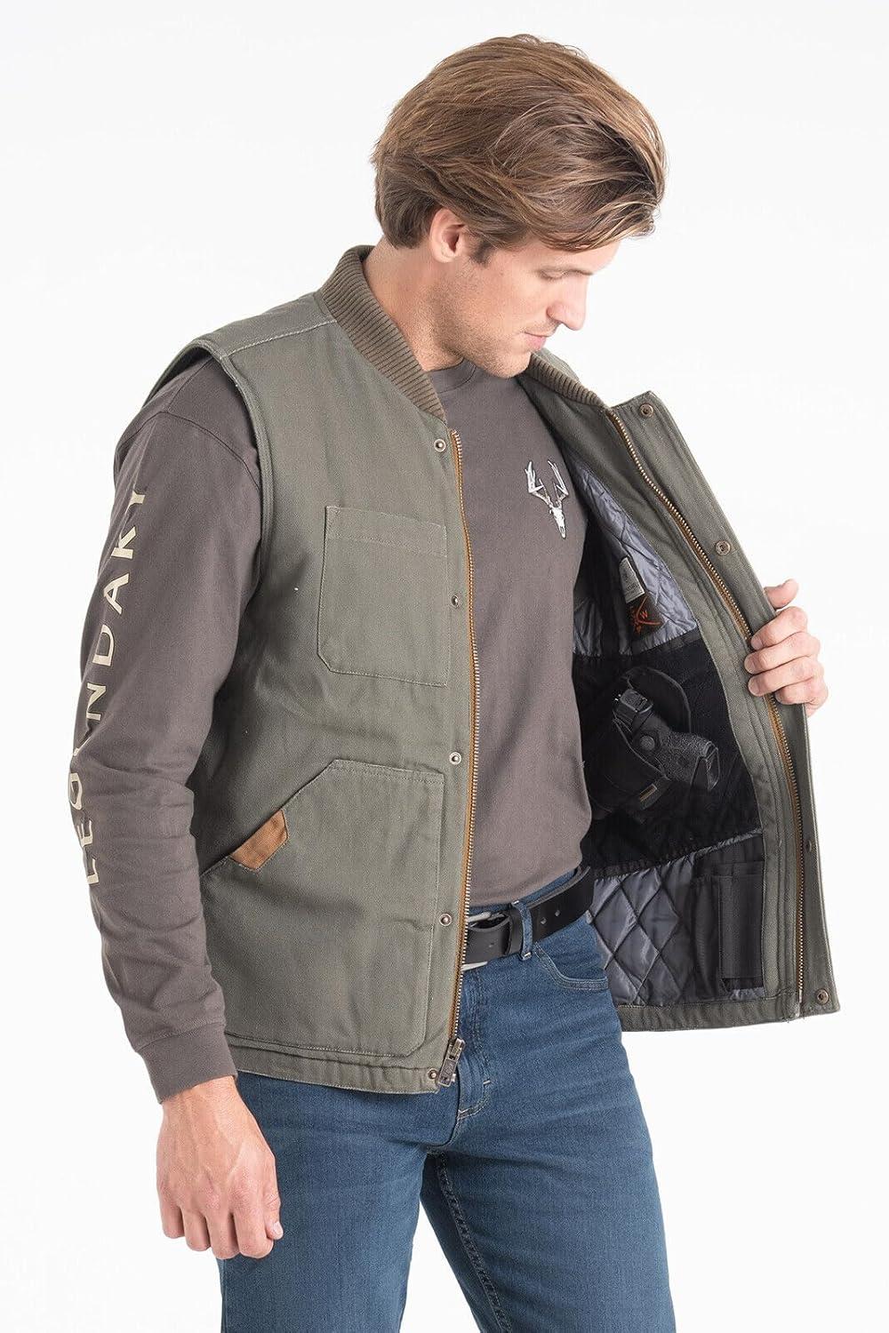 imageLegendary Whitetails Mens Concealed Carry CCW Vest with Two Holsters WaterRepellent Canvas InsulatedArmy