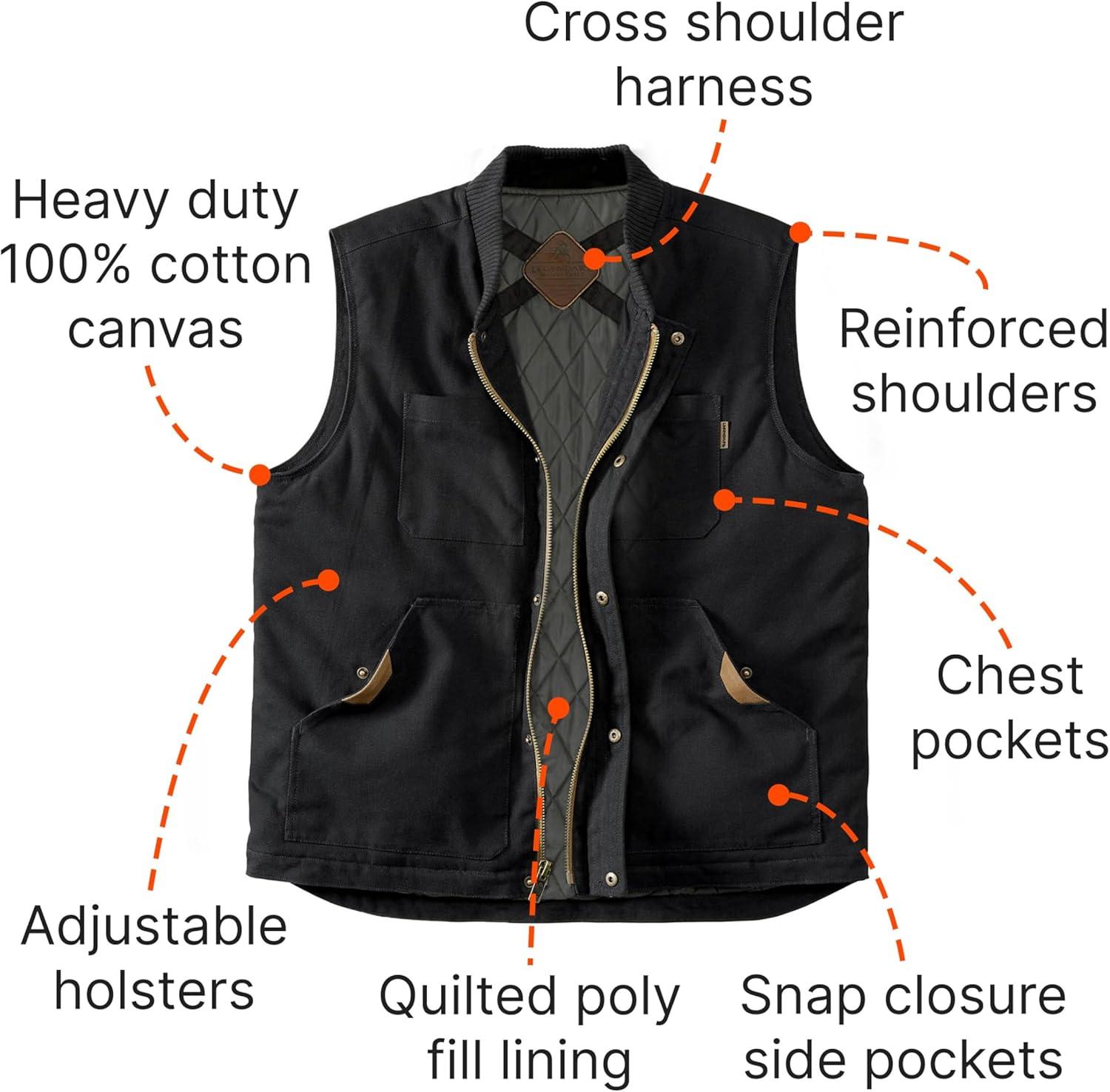 imageLegendary Whitetails Mens Concealed Carry CCW Vest with Two Holsters WaterRepellent Canvas InsulatedOnyx