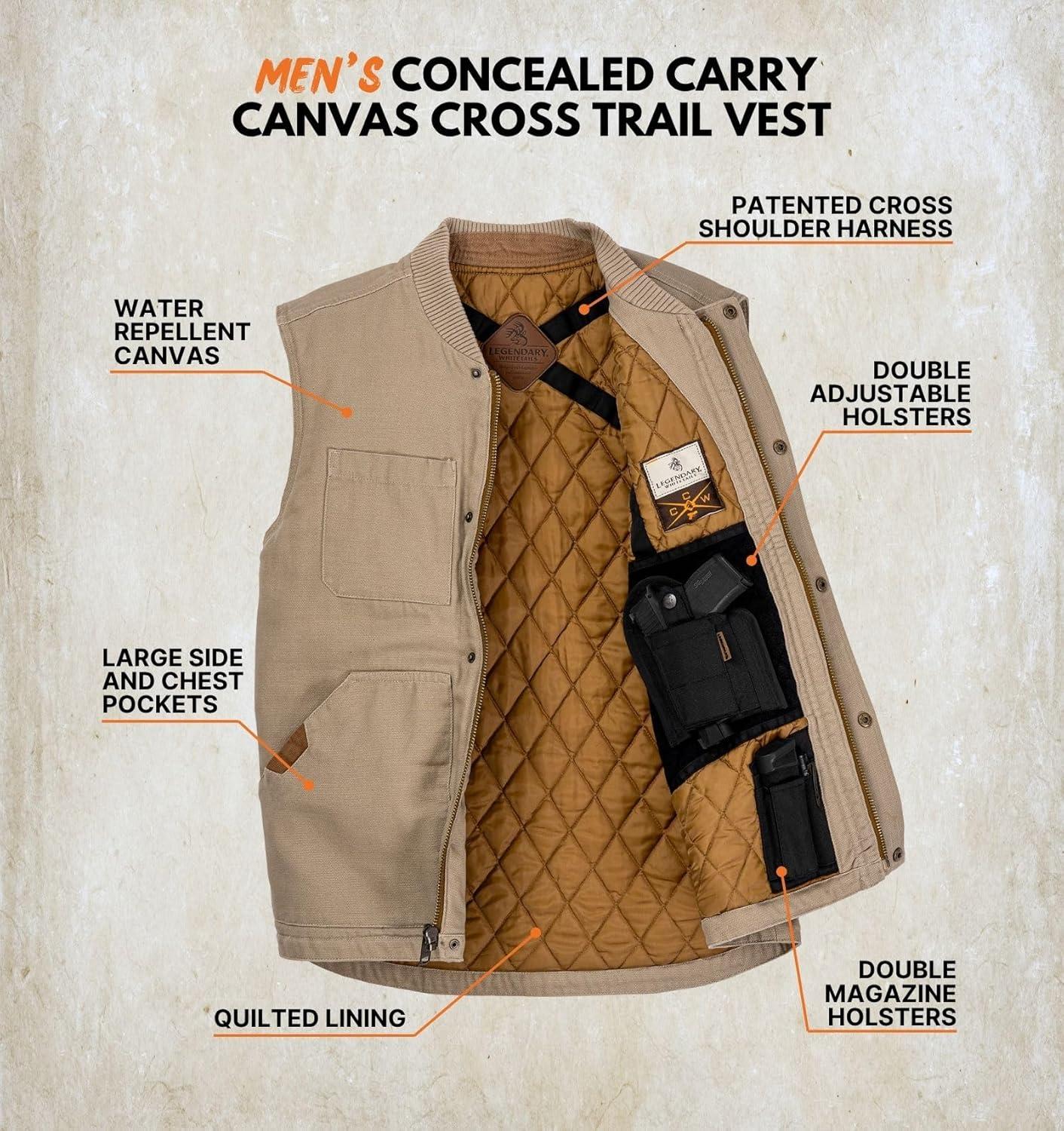 imageLegendary Whitetails Mens Concealed Carry CCW Vest with Two Holsters WaterRepellent Canvas InsulatedTwig