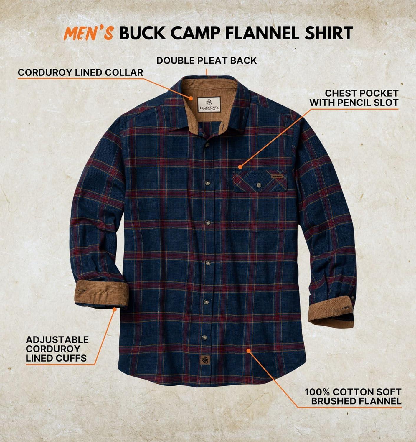 imageLegendary Whitetails Mens Flannel Shirt Long Sleeve Button Down 100 CottonAmerican Treasure Plaid