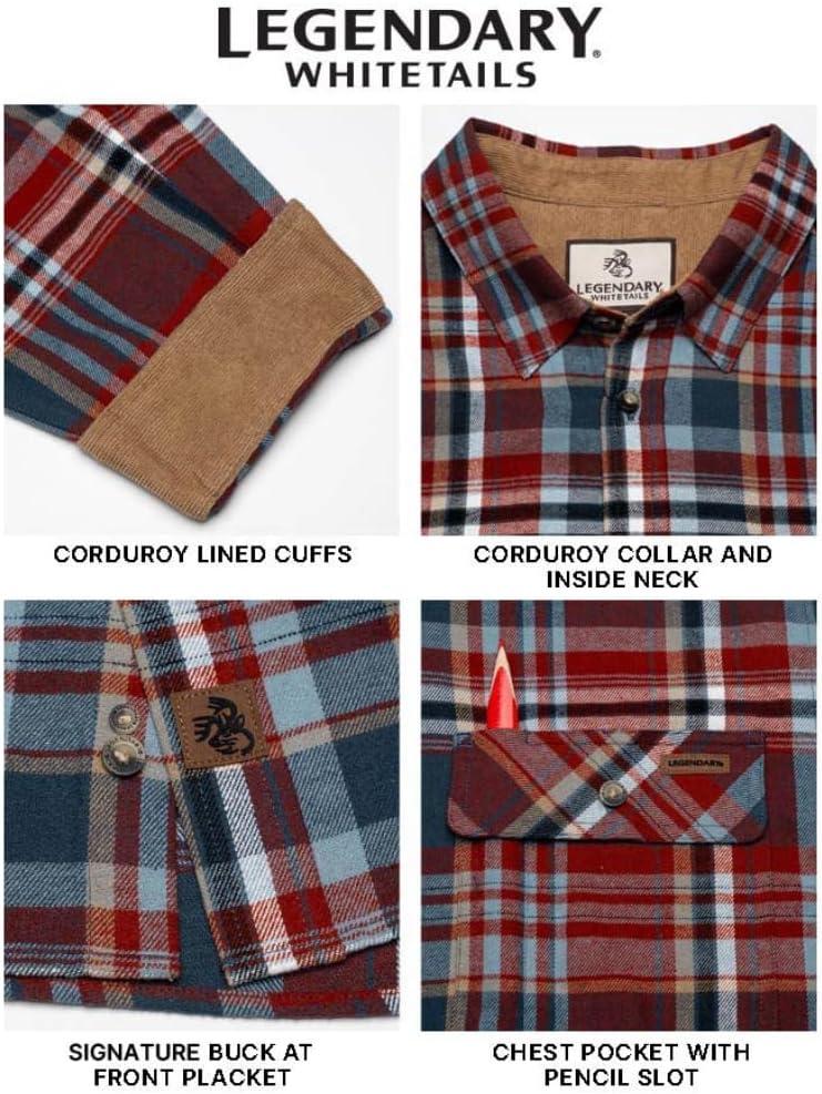 imageLegendary Whitetails Mens Flannel Shirt Long Sleeve Button Down 100 CottonBarnwood Slate Plaid