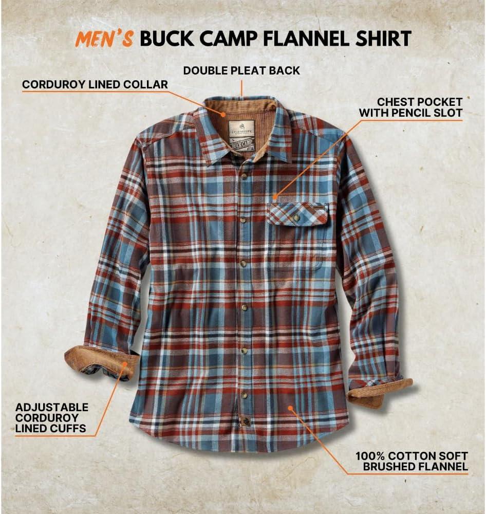 imageLegendary Whitetails Mens Flannel Shirt Long Sleeve Button Down 100 CottonBarnwood Slate Plaid