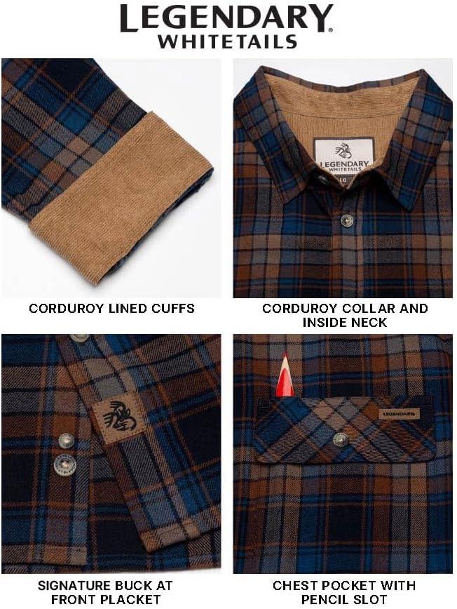 imageLegendary Whitetails Mens Flannel Shirt Long Sleeve Button Down 100 CottonBrownstone Plaid