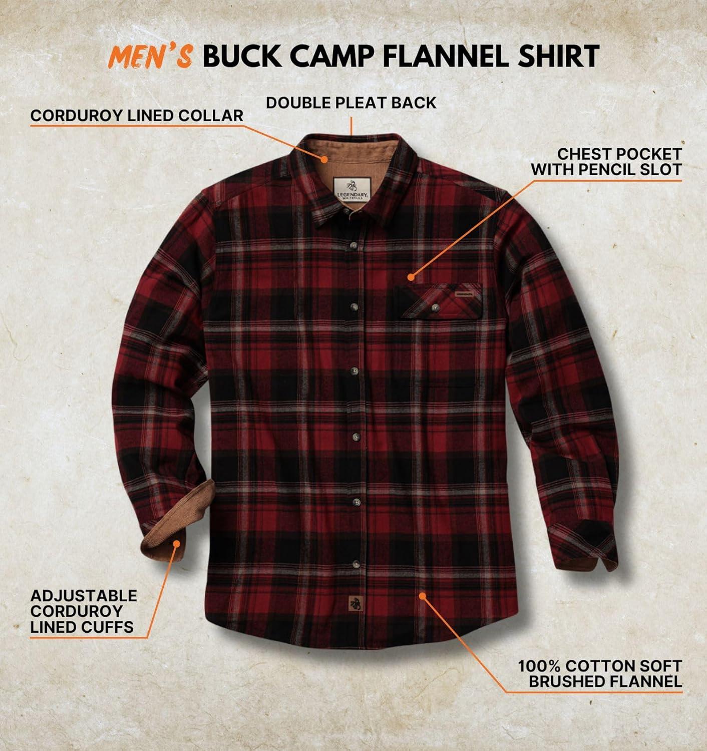imageLegendary Whitetails Mens Flannel Shirt Long Sleeve Button Down 100 CottonBuck Forest Plaid