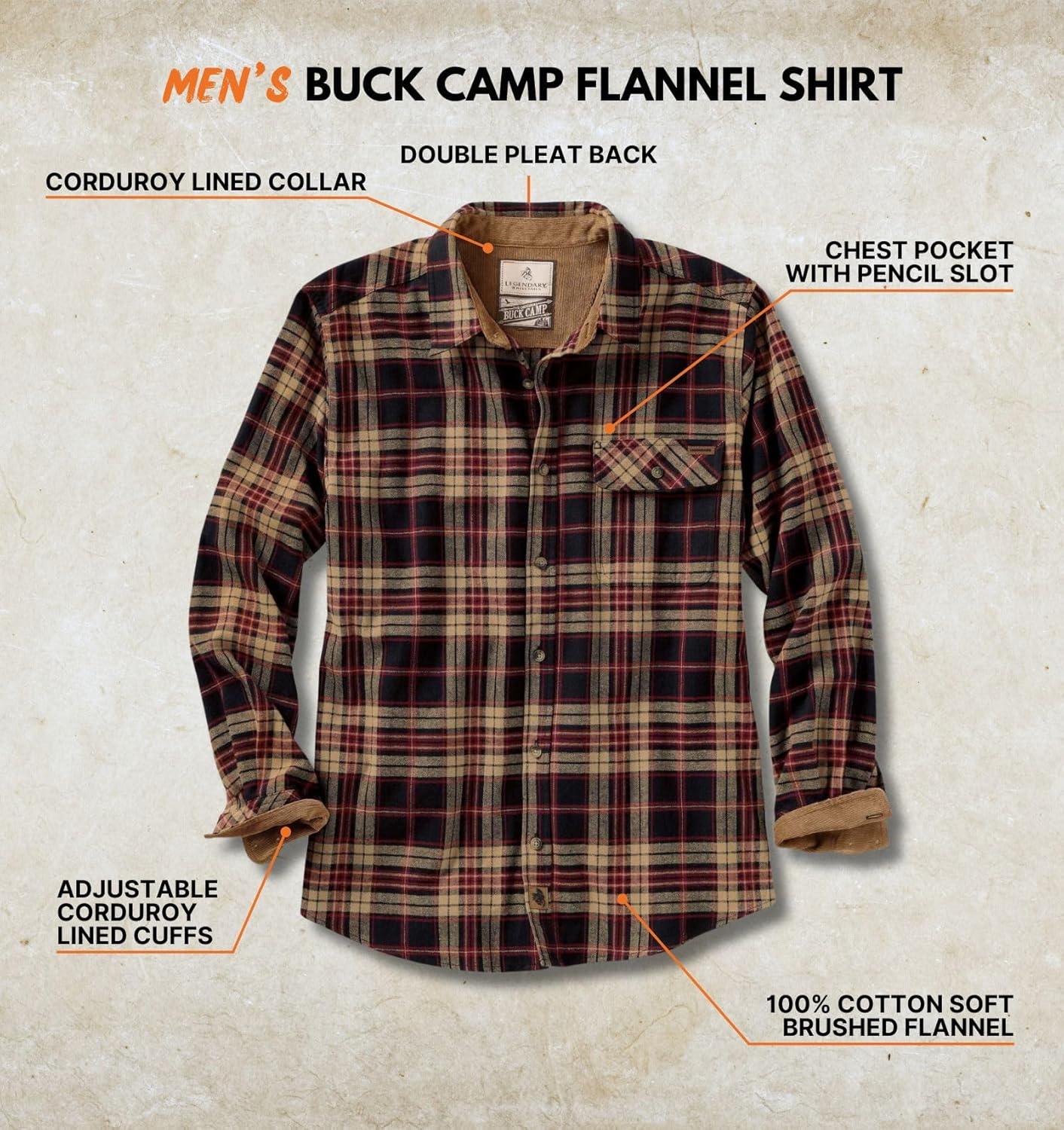 imageLegendary Whitetails Mens Flannel Shirt Long Sleeve Button Down 100 CottonFrontier Plaid