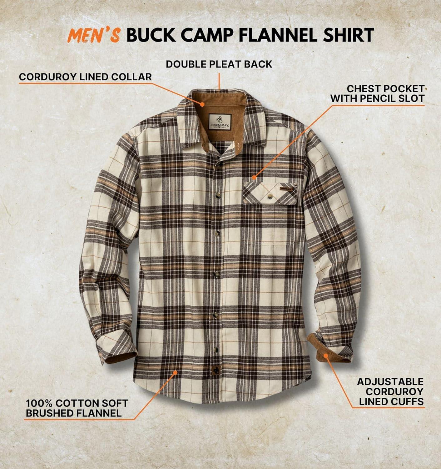 imageLegendary Whitetails Mens Flannel Shirt Long Sleeve Button Down 100 CottonHorned Buck Plaid