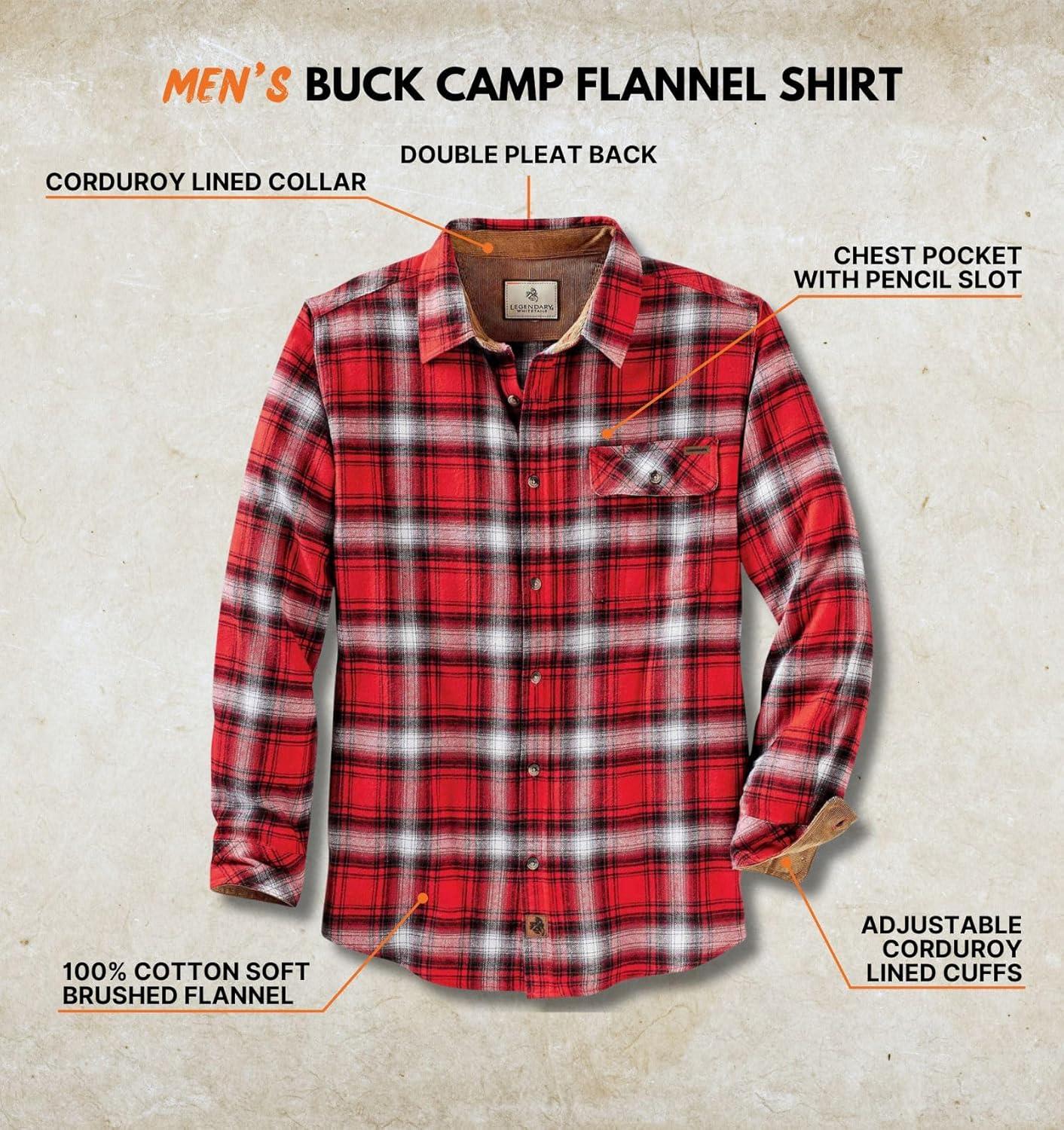 imageLegendary Whitetails Mens Flannel Shirt Long Sleeve Button Down 100 CottonRacing Red Plaid