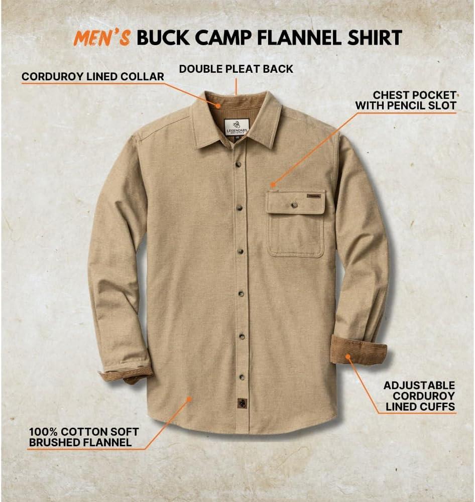 imageLegendary Whitetails Mens Flannel Shirt Long Sleeve Button Down 100 CottonSand Heather