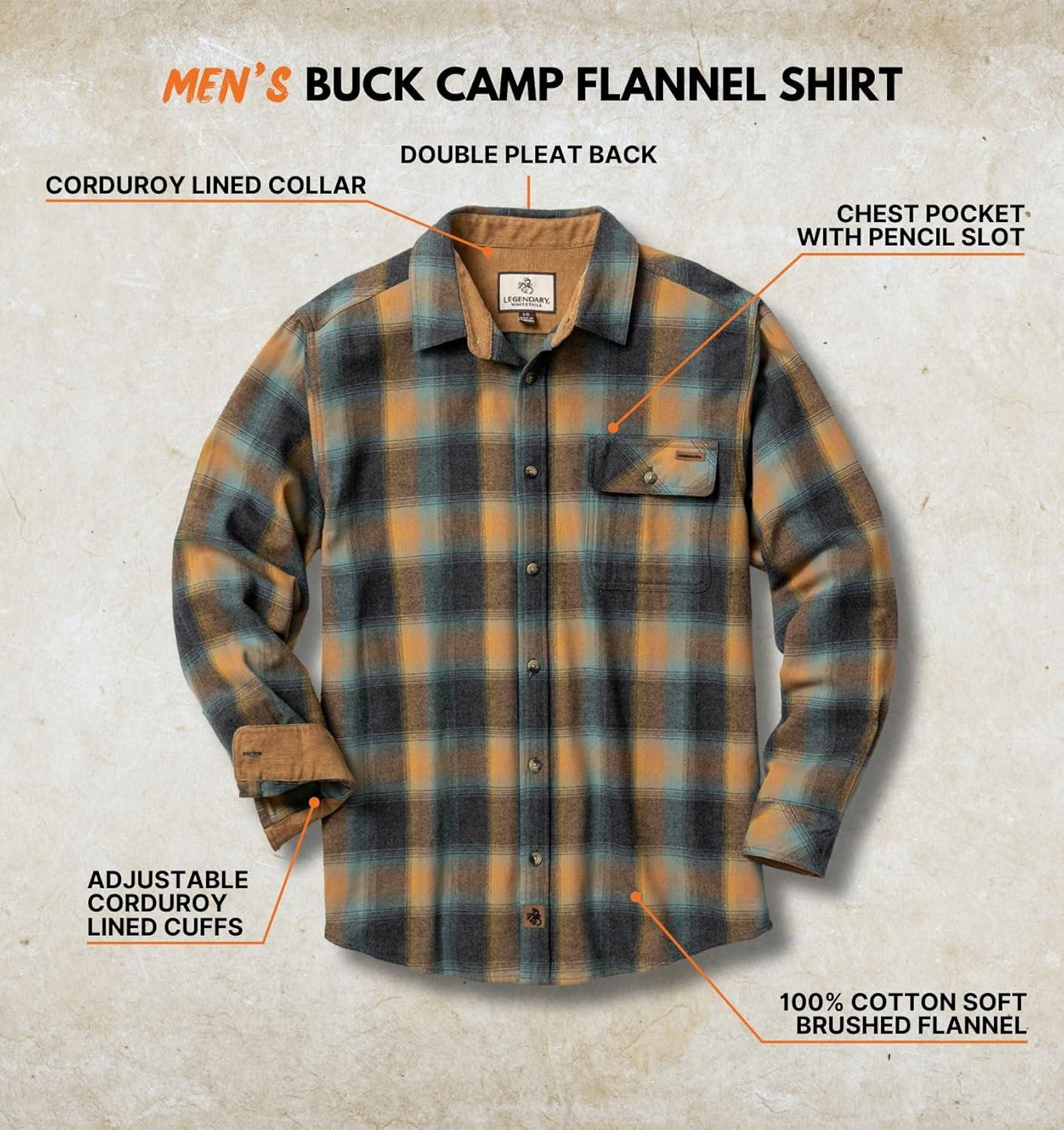 imageLegendary Whitetails Mens Flannel Shirt Long Sleeve Button Down 100 CottonSky Plaid