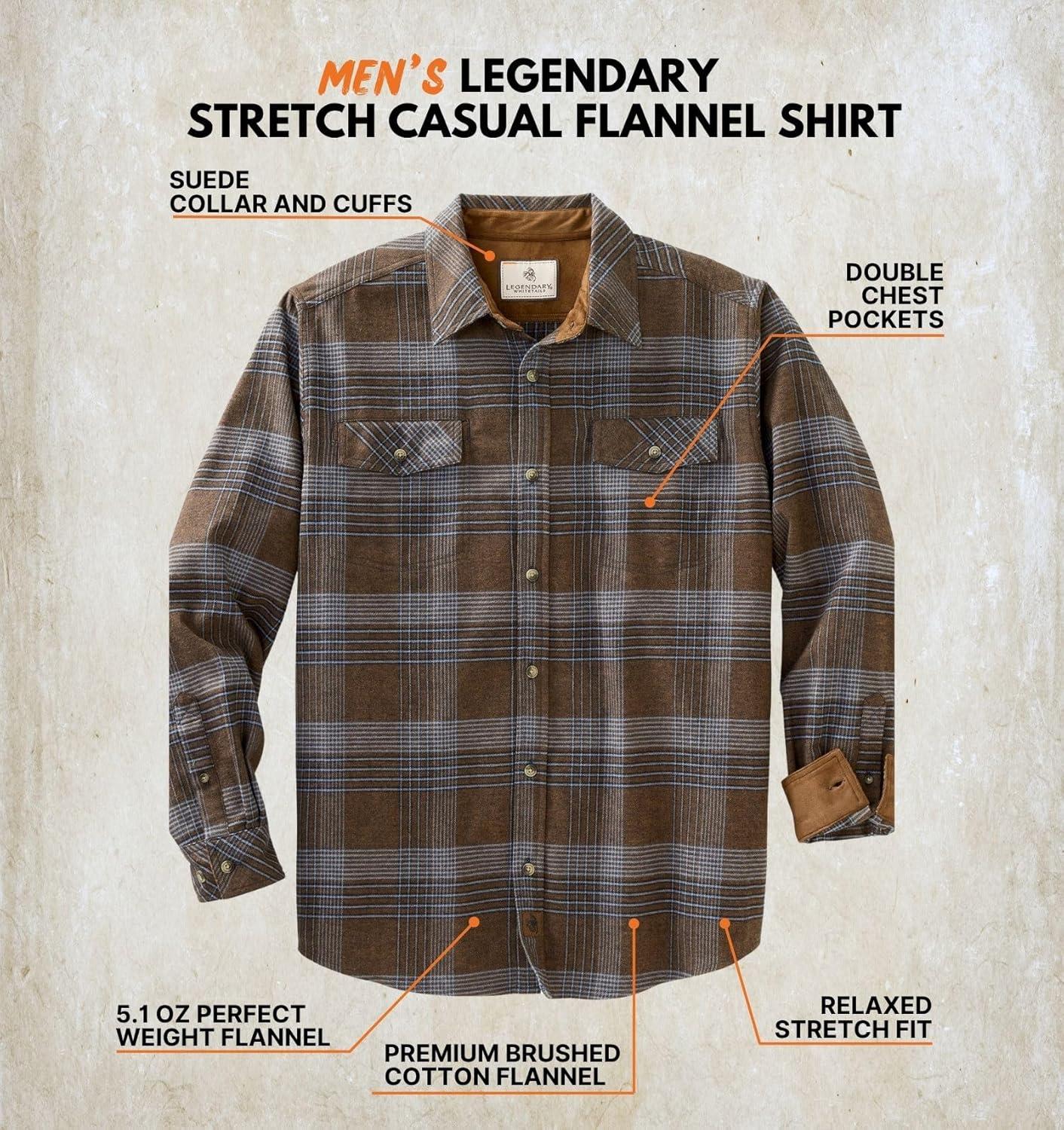 imageLegendary Whitetails Mens Flannel Shirt Long Sleeve Button Down Relaxed FitReal Chocolate Melange