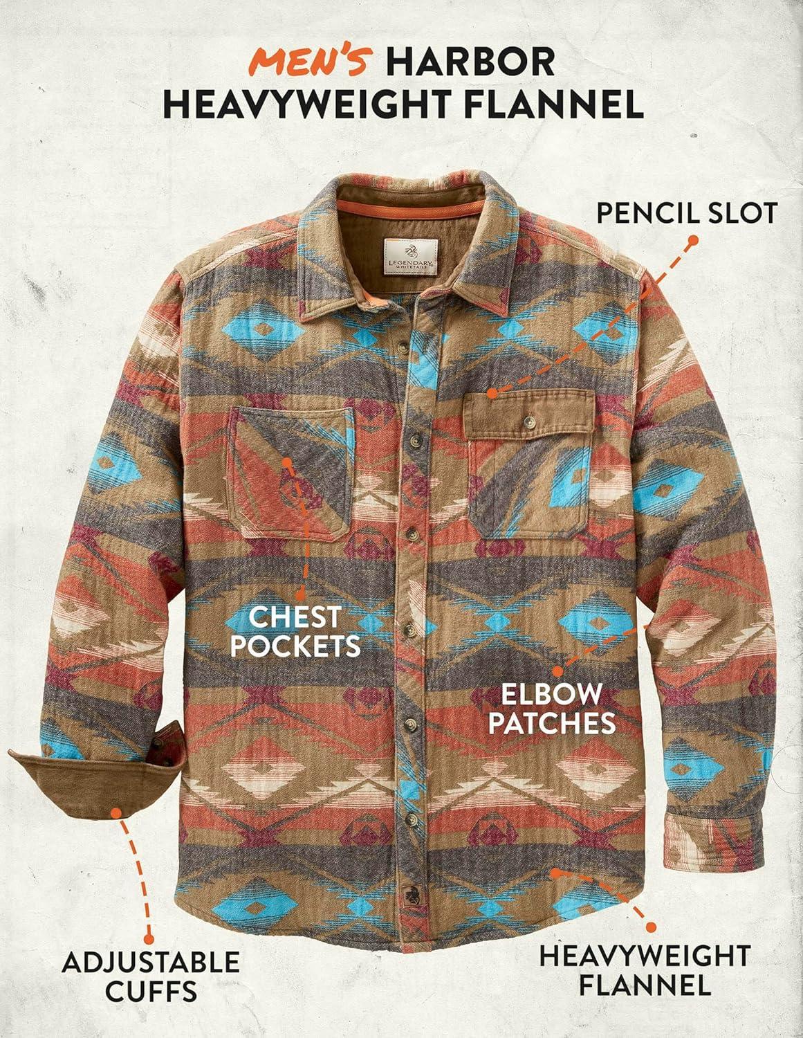 imageLegendary Whitetails Mens Heavyweight Flannel Shirt Long Sleeve Button Up 100 CottonDesert Oasis