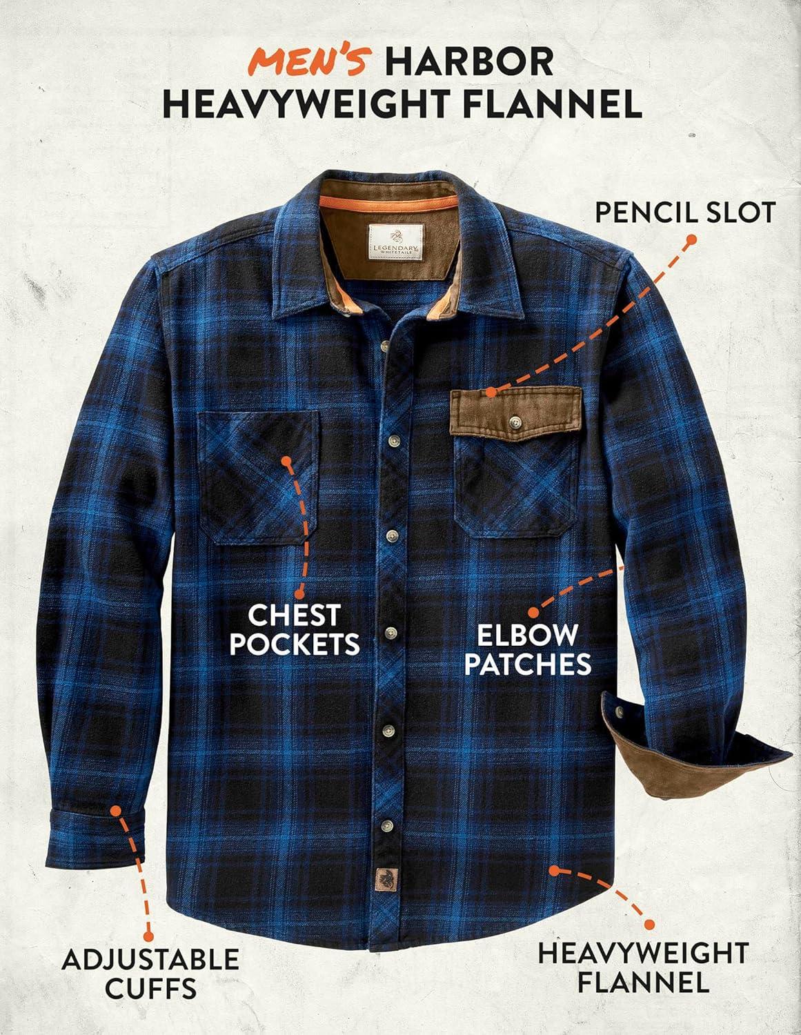 imageLegendary Whitetails Mens Heavyweight Flannel Shirt Long Sleeve Button Up 100 CottonGreat Lakes Plaid