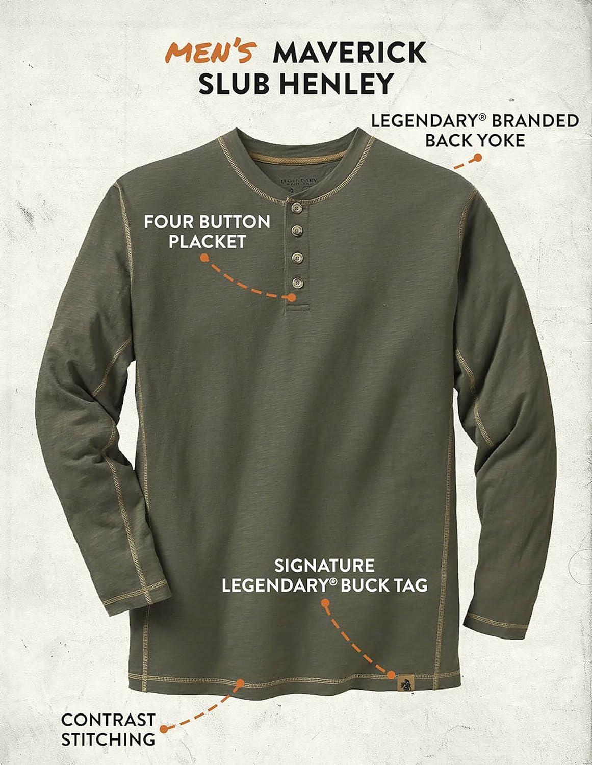 imageLegendary Whitetails Mens Henley Shirt Long Sleeve Button Up Casual Fit CottonPoly BlendArmy