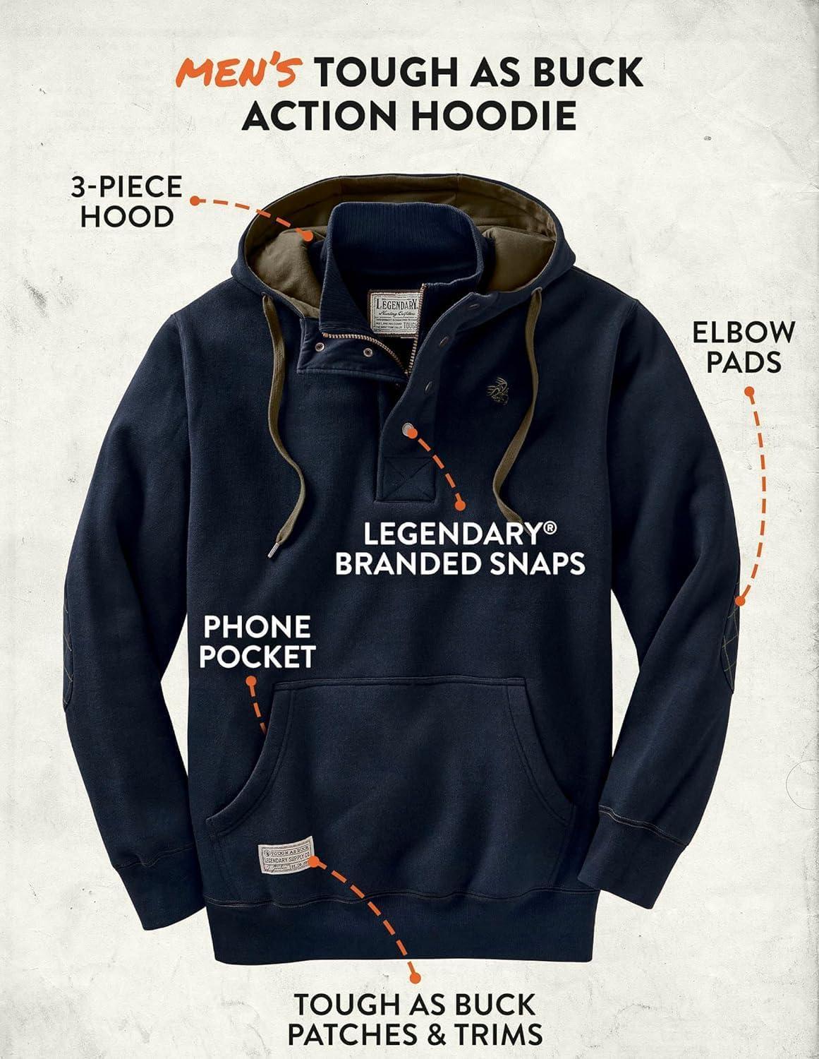 imageLegendary Whitetails Mens Hoodie Quarter Zip Quilted Sweatshirt Double Layered Lined HoodMidnight Navy