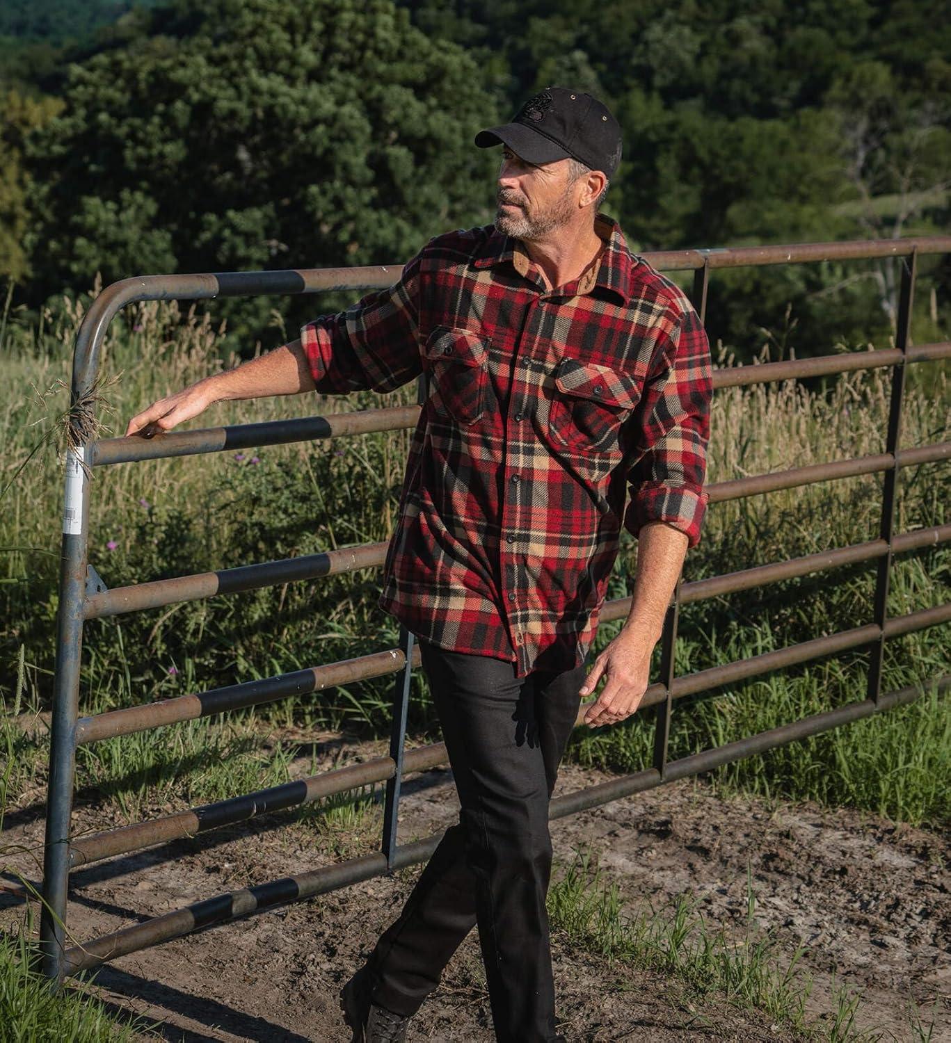 imageLegendary Whitetails Mens Long Sleeve Fleece Button Up Heavyweight ShirtRed Cabin Wood Plaid