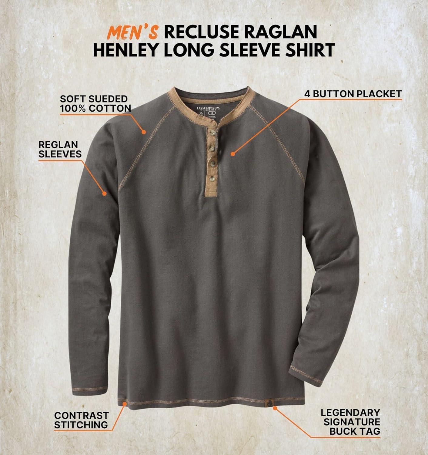 imageLegendary Whitetails Mens Long Sleeve Henley Shirt Button Up Casual Fit 100 CottonCharcoal