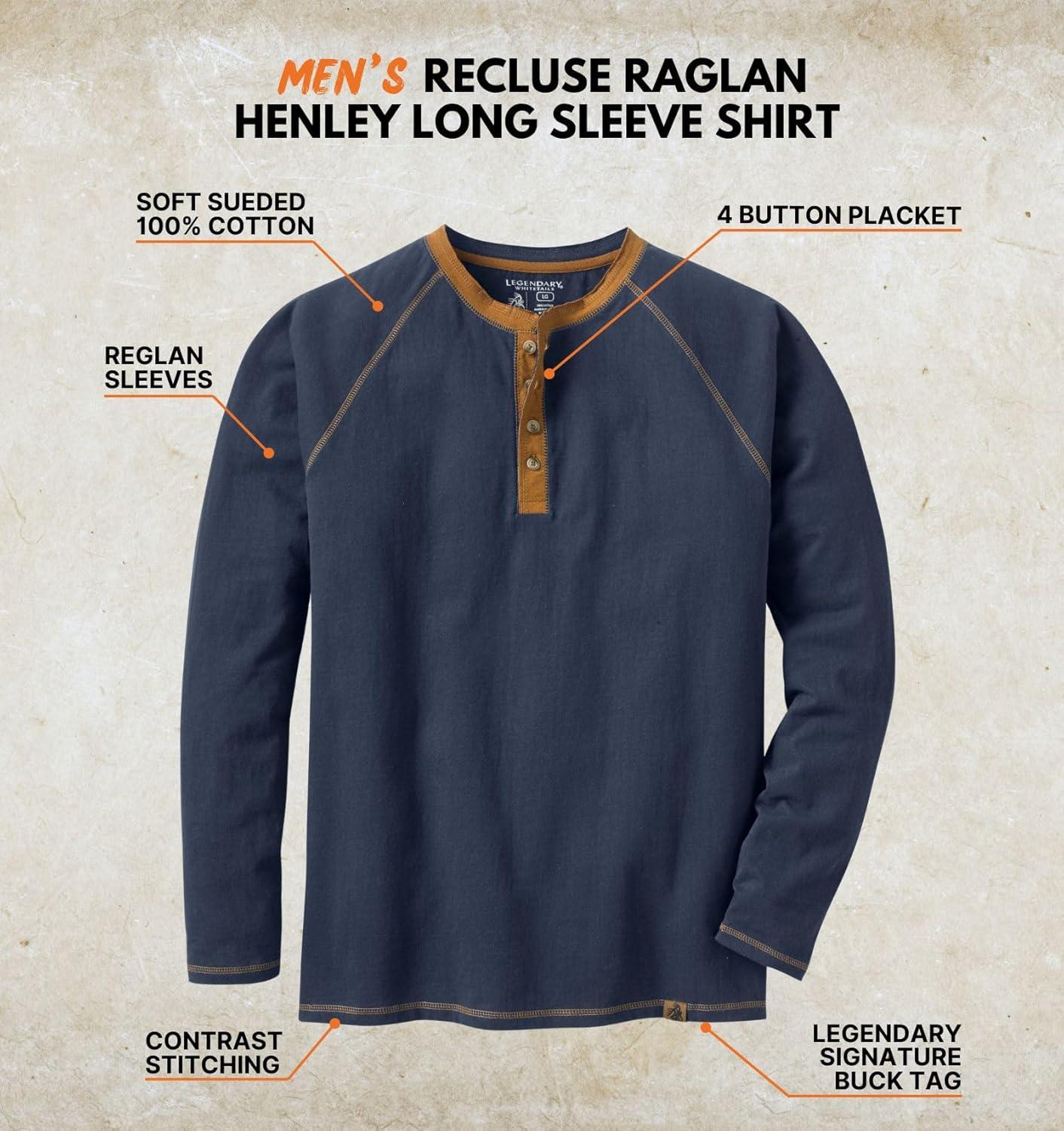imageLegendary Whitetails Mens Long Sleeve Henley Shirt Button Up Casual Fit 100 CottonNavy