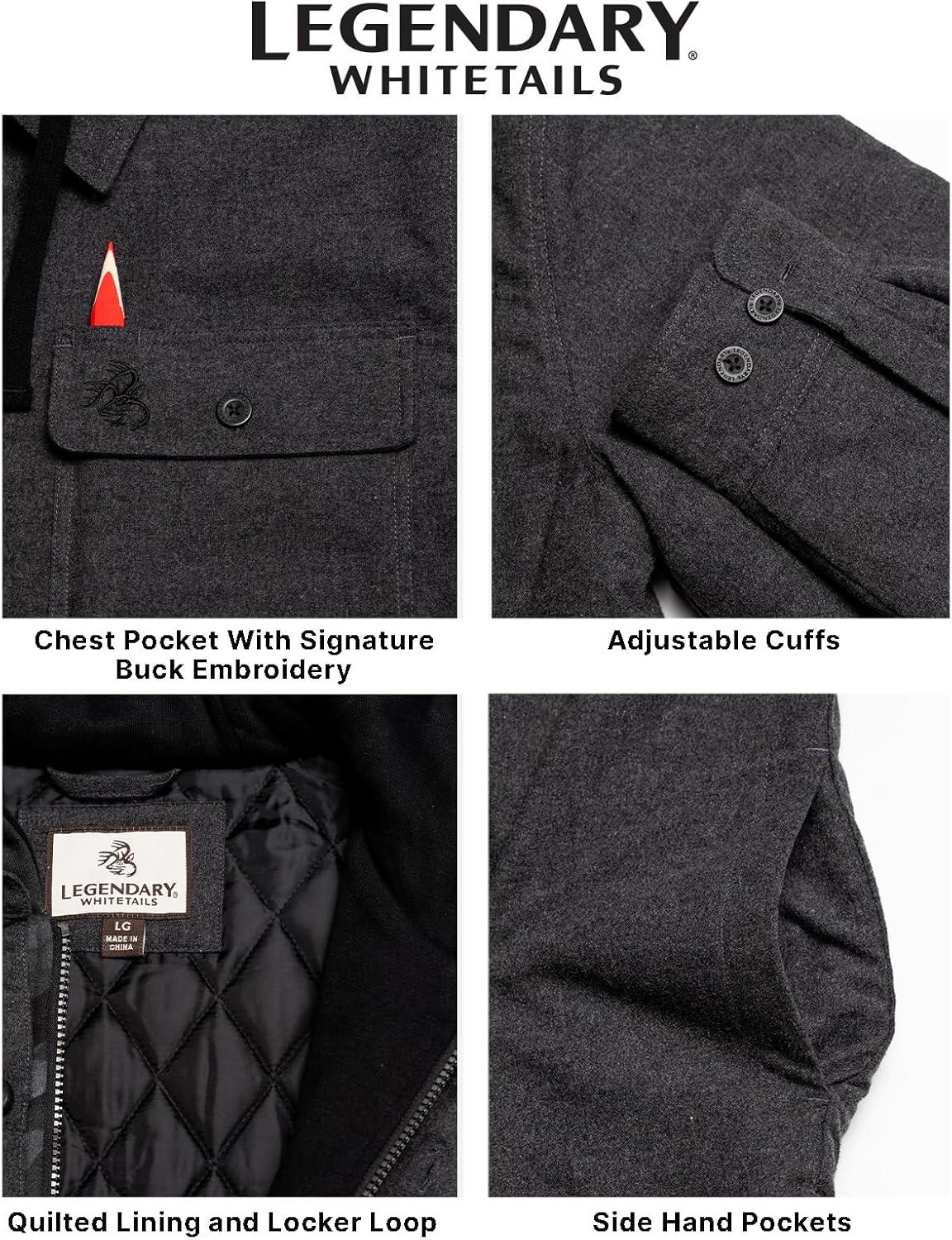 imageLegendary Whitetails Mens Plaid Flannel Shirt Jacket Quilted with Hood Polyfill InsulatedCharcoal Heather