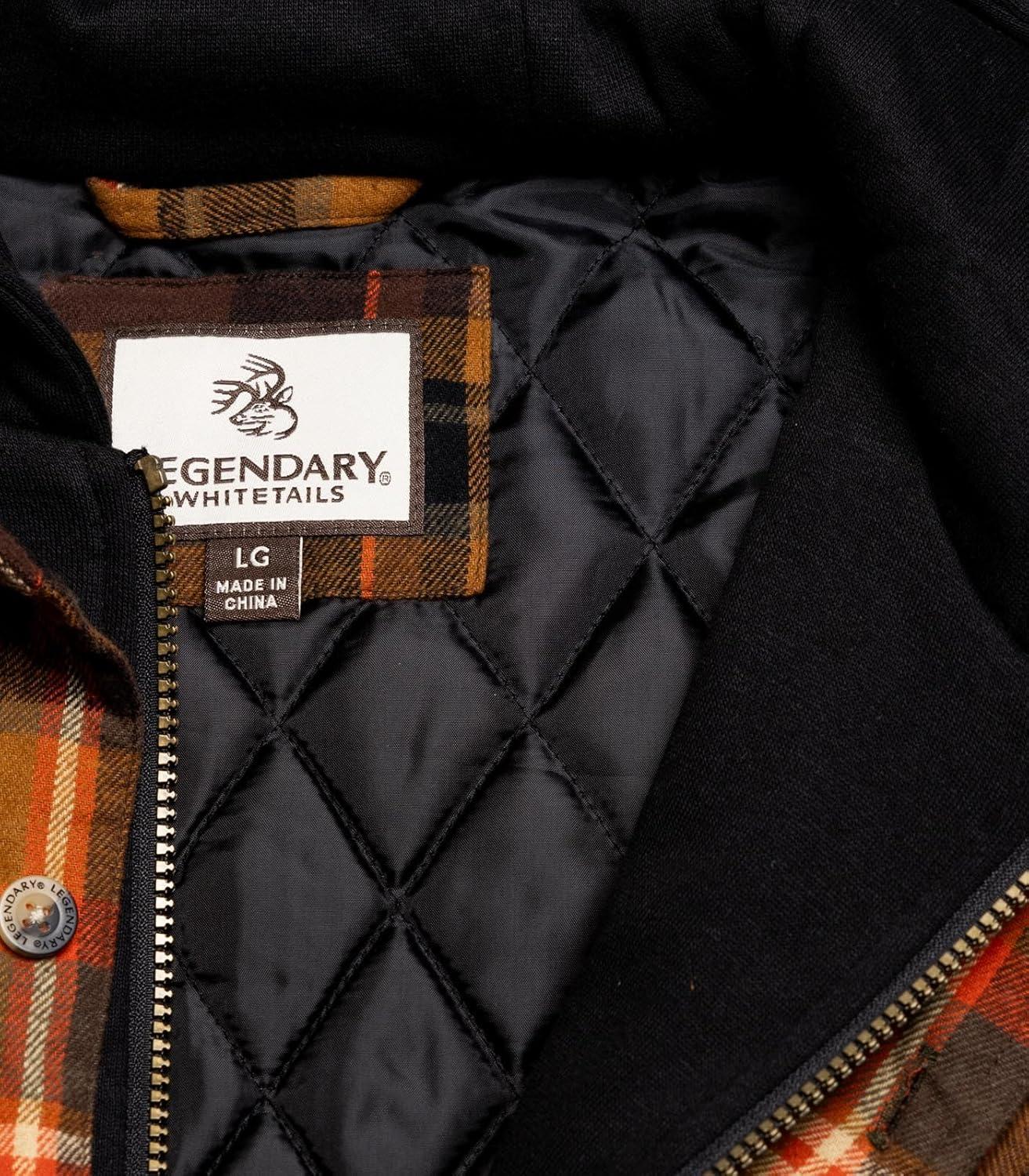 imageLegendary Whitetails Mens Plaid Flannel Shirt Jacket Quilted with Hood Polyfill InsulatedDeer Shed Plaid