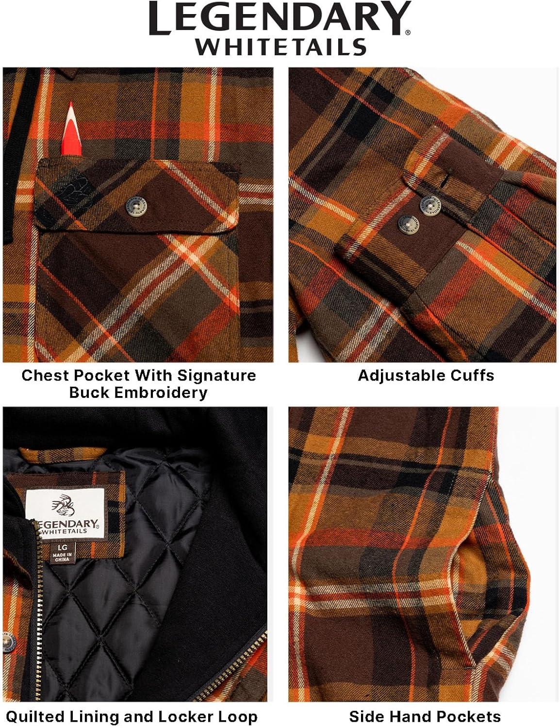 imageLegendary Whitetails Mens Plaid Flannel Shirt Jacket Quilted with Hood Polyfill InsulatedDeer Shed Plaid