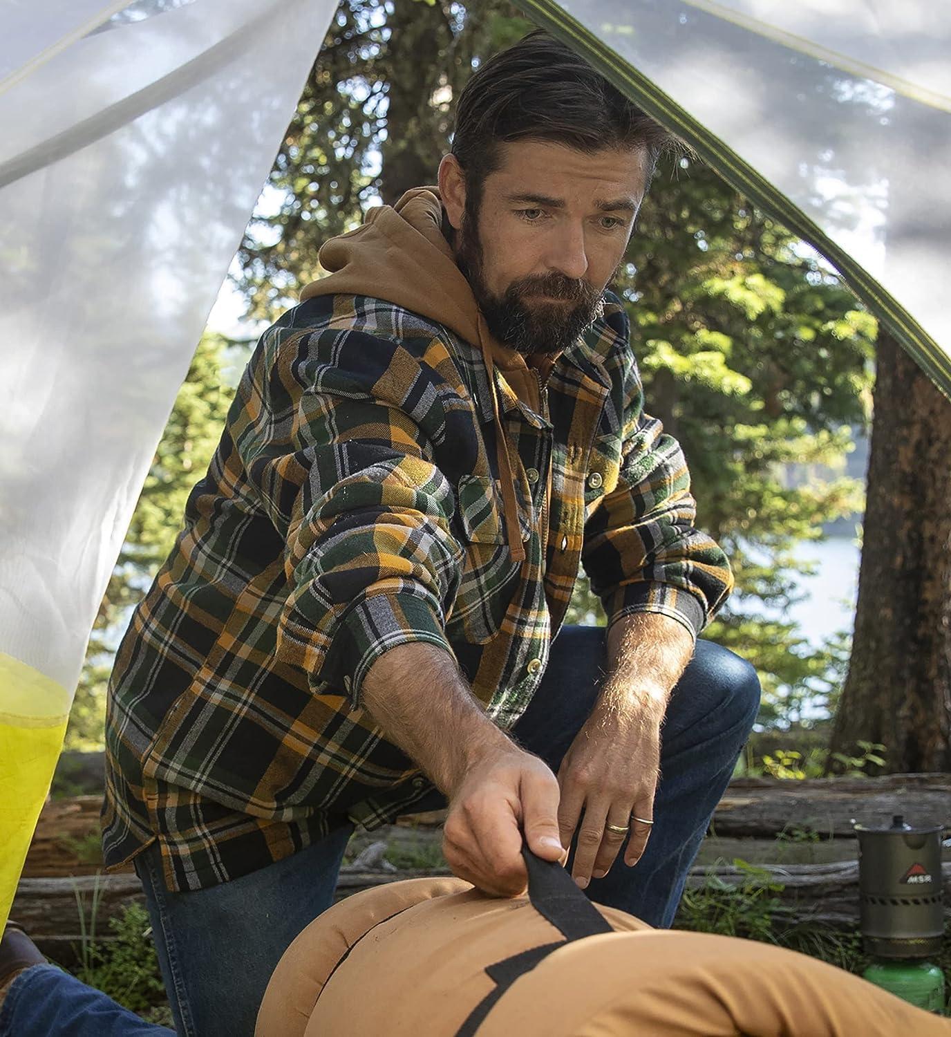 imageLegendary Whitetails Mens Plaid Flannel Shirt Jacket Quilted with Hood Polyfill InsulatedField Tract Plaid