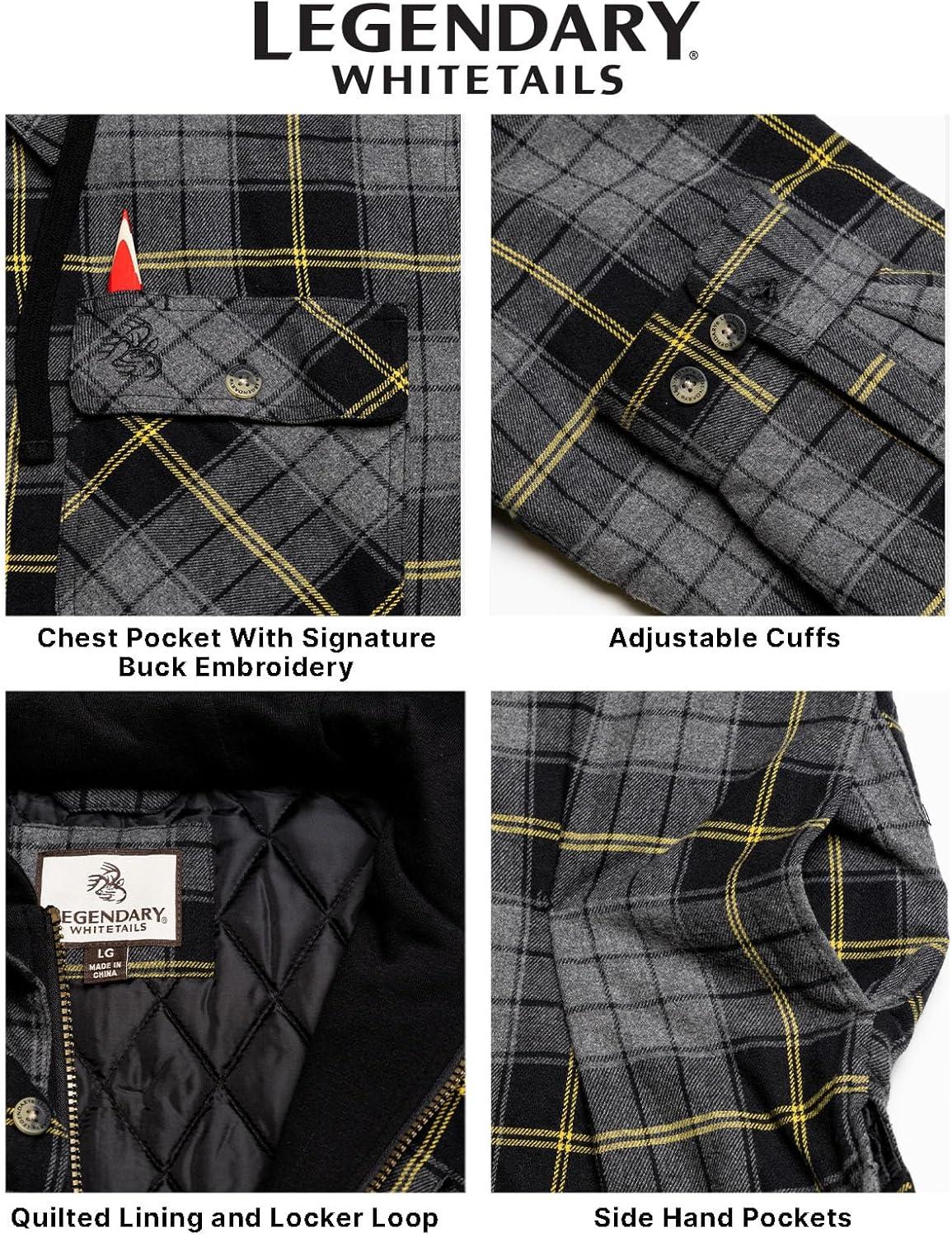 imageLegendary Whitetails Mens Plaid Flannel Shirt Jacket Quilted with Hood Polyfill InsulatedHawkeye Plaid