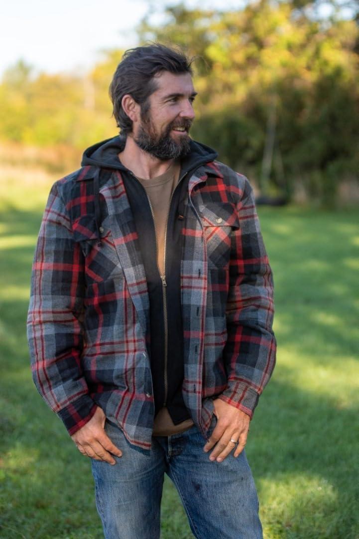 imageLegendary Whitetails Mens Plaid Flannel Shirt Jacket Quilted with Hood Polyfill InsulatedLocomotive Plaid
