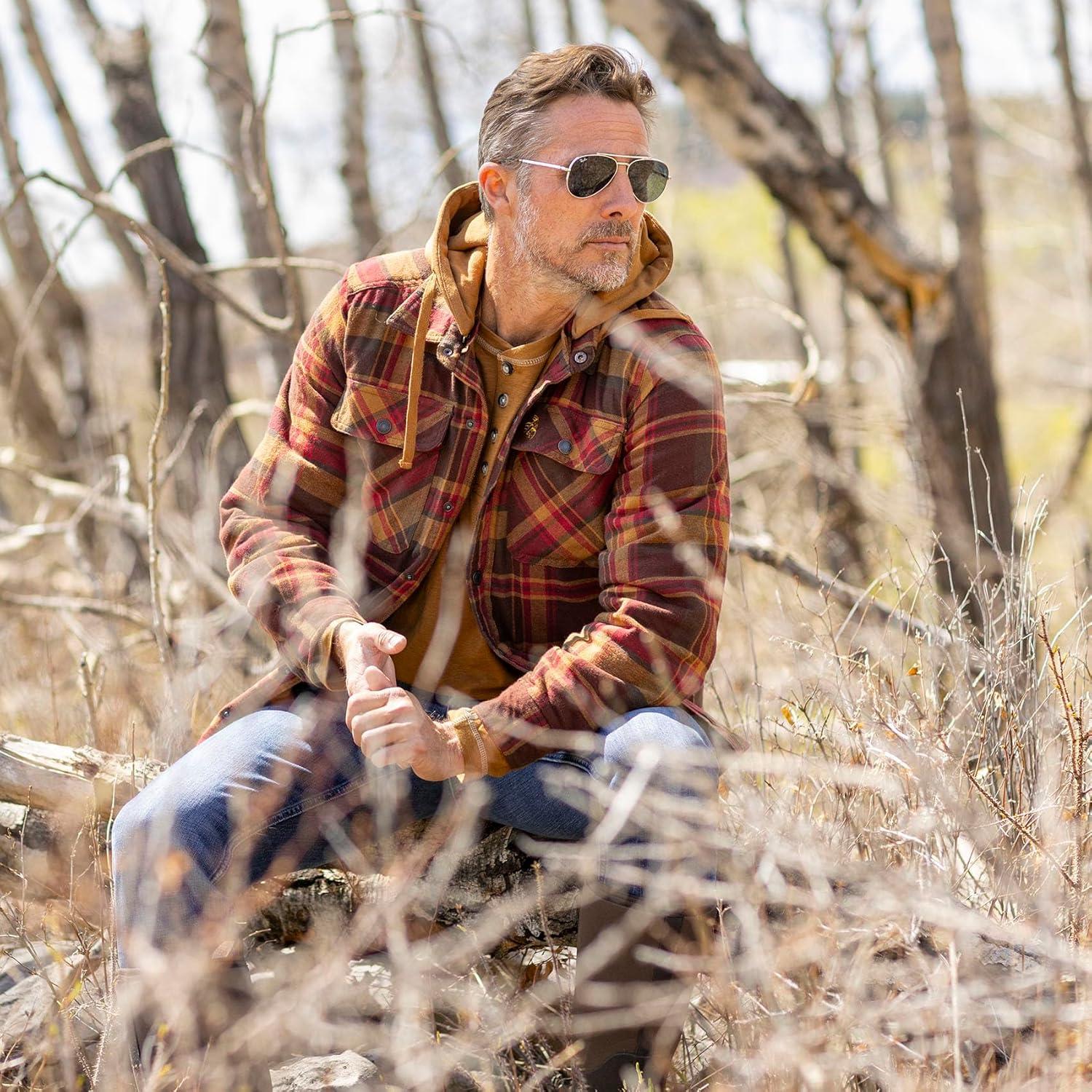 imageLegendary Whitetails Mens Plaid Flannel Shirt Jacket Quilted with Hood Polyfill InsulatedMaplewood Plaid