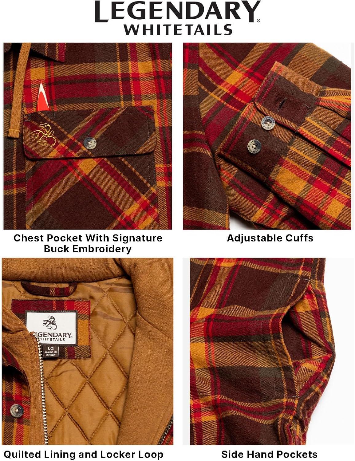 imageLegendary Whitetails Mens Plaid Flannel Shirt Jacket Quilted with Hood Polyfill InsulatedMaplewood Plaid