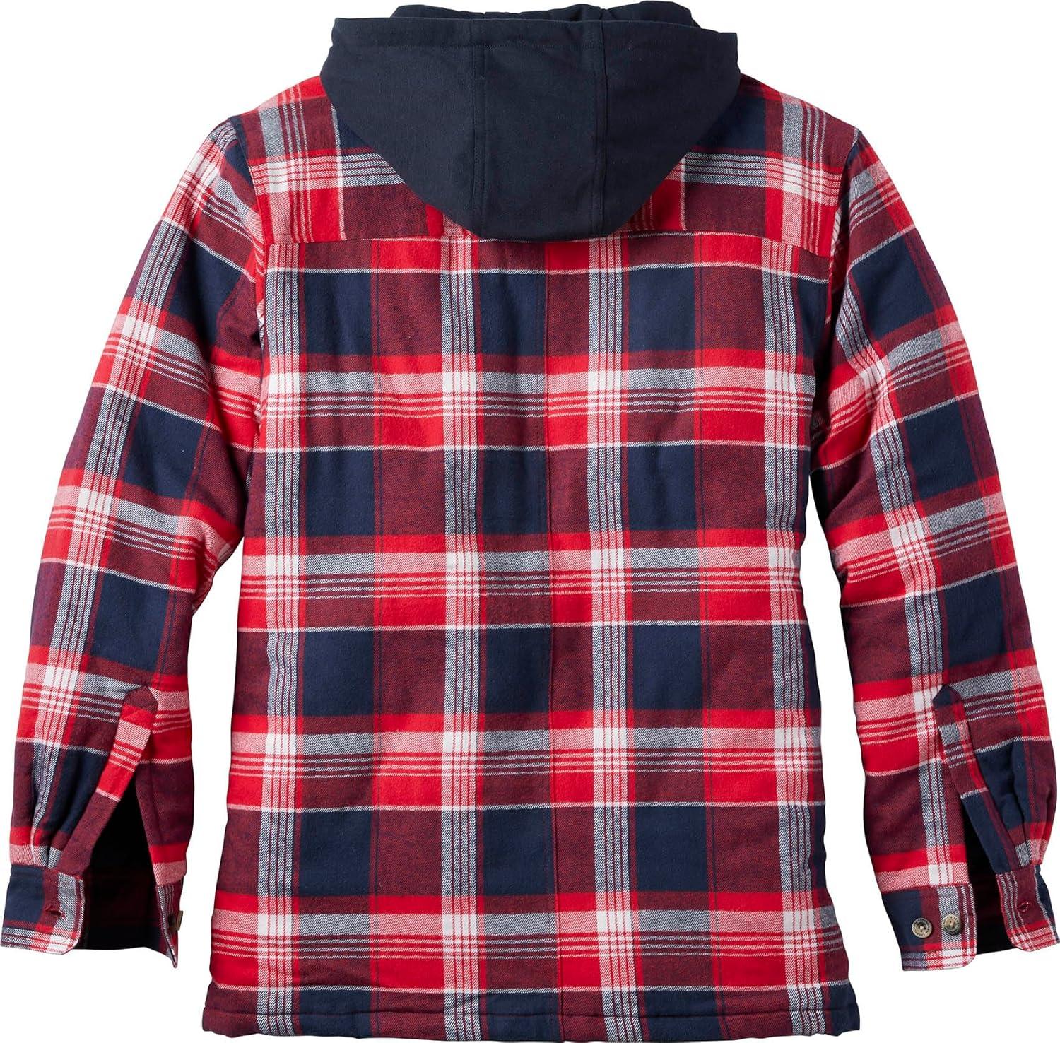 imageLegendary Whitetails Mens Plaid Flannel Shirt Jacket Quilted with Hood Polyfill InsulatedRed Rover Plaid