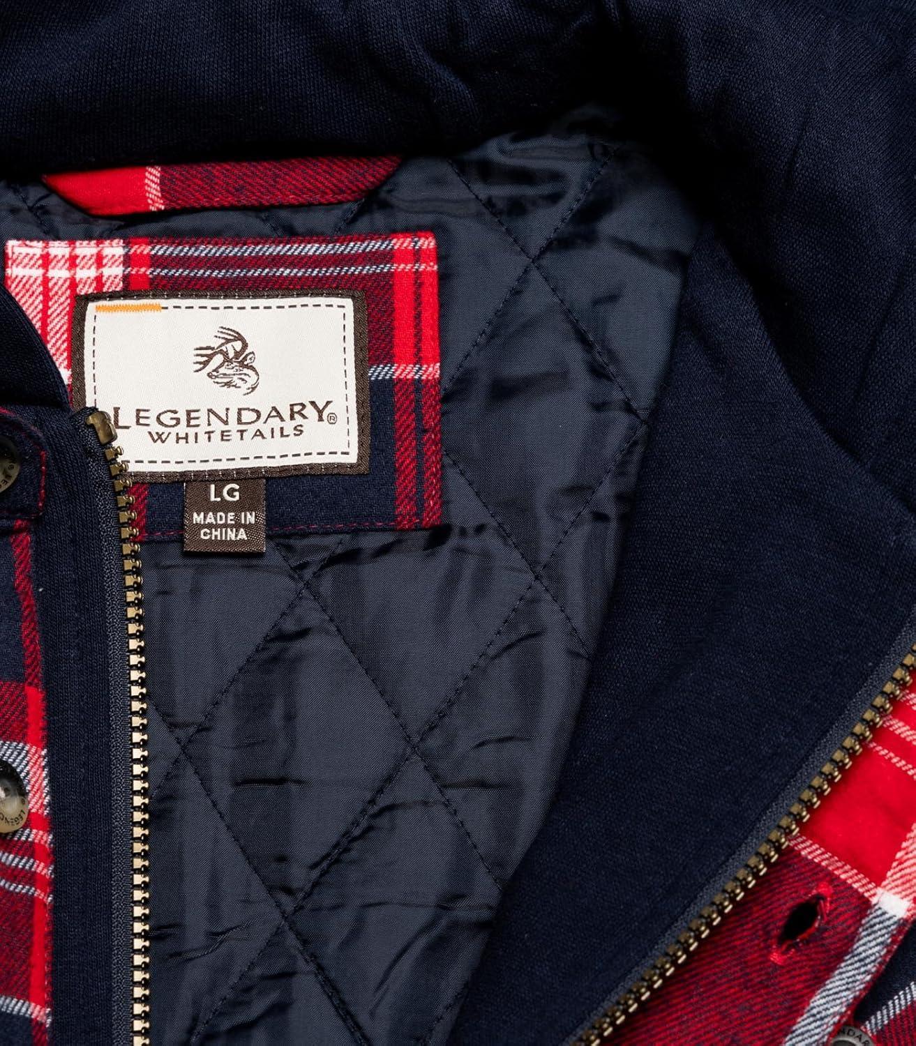 imageLegendary Whitetails Mens Plaid Flannel Shirt Jacket Quilted with Hood Polyfill InsulatedRed Rover Plaid