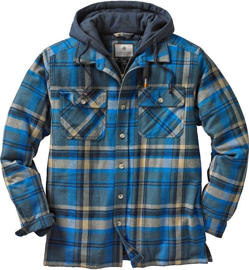 imageLegendary Whitetails Mens Plaid Flannel Shirt Jacket Quilted with Hood Polyfill InsulatedSlate Hatchet Plaid