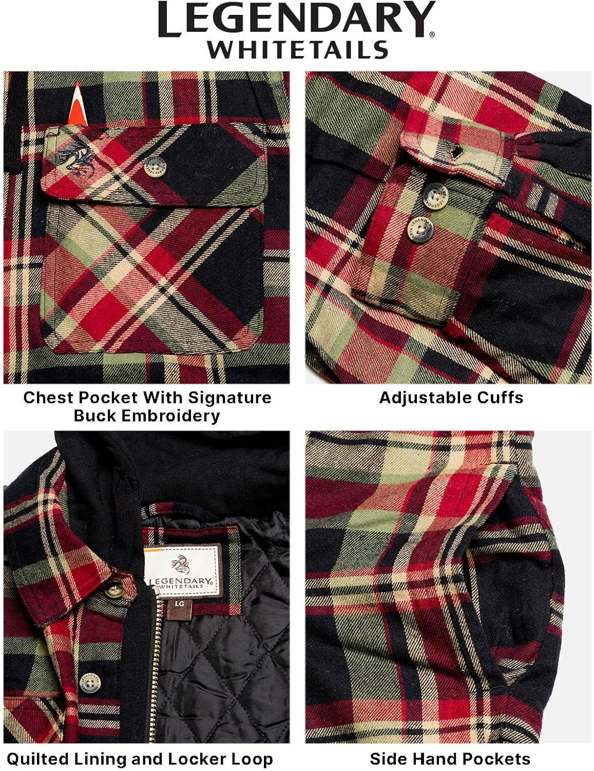 imageLegendary Whitetails Mens Plaid Flannel Shirt Jacket Quilted with Hood Polyfill InsulatedSpruce Mountain Plaid