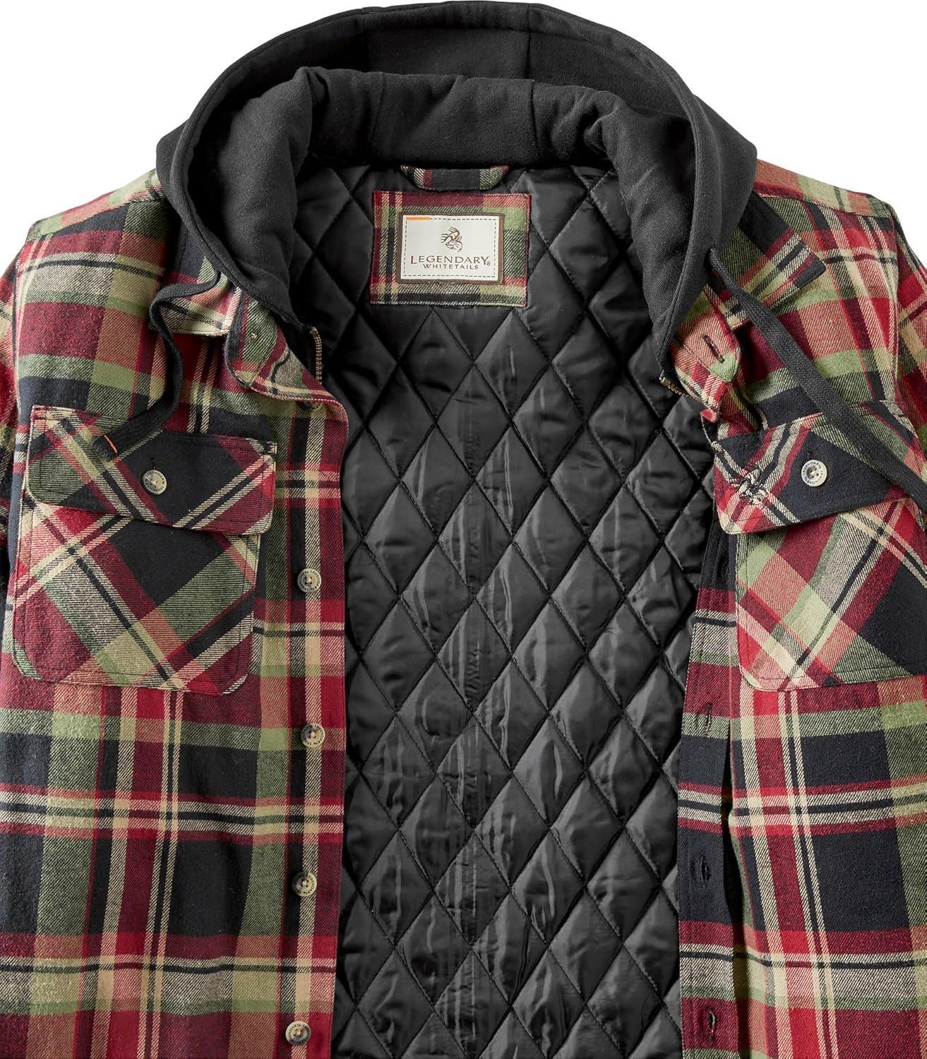 imageLegendary Whitetails Mens Plaid Flannel Shirt Jacket Quilted with Hood Polyfill InsulatedSpruce Mountain Plaid