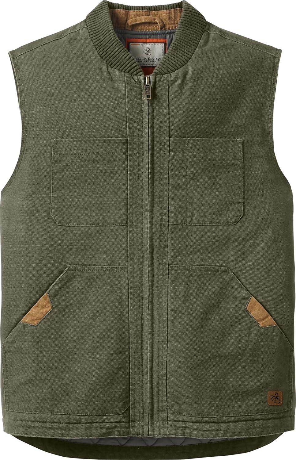 imageLegendary Whitetails Mens Quilted Canvas Vest Zip Up Heavy Duty WaterRepellent FinishArmy