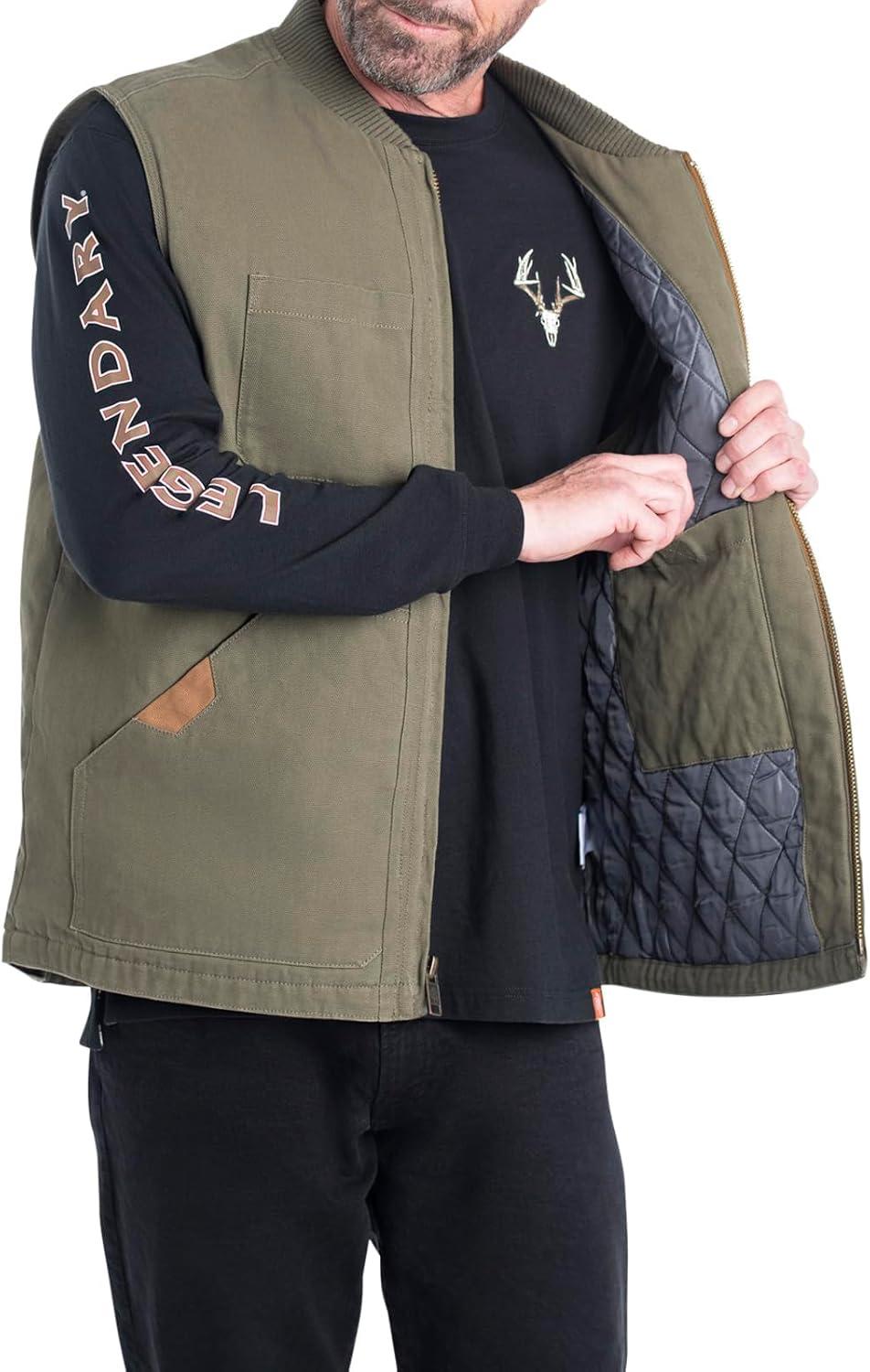imageLegendary Whitetails Mens Quilted Canvas Vest Zip Up Heavy Duty WaterRepellent FinishArmy