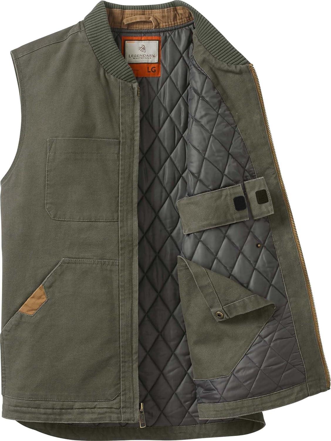imageLegendary Whitetails Mens Quilted Canvas Vest Zip Up Heavy Duty WaterRepellent FinishArmy