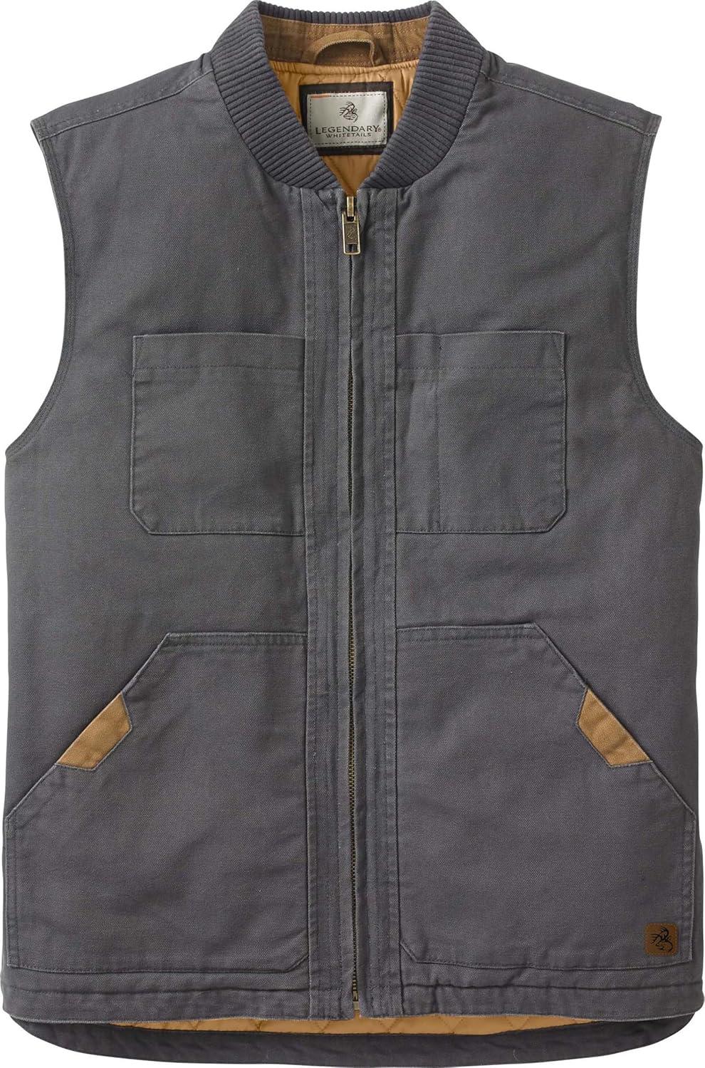 imageLegendary Whitetails Mens Quilted Canvas Vest Zip Up Heavy Duty WaterRepellent FinishCharcoal