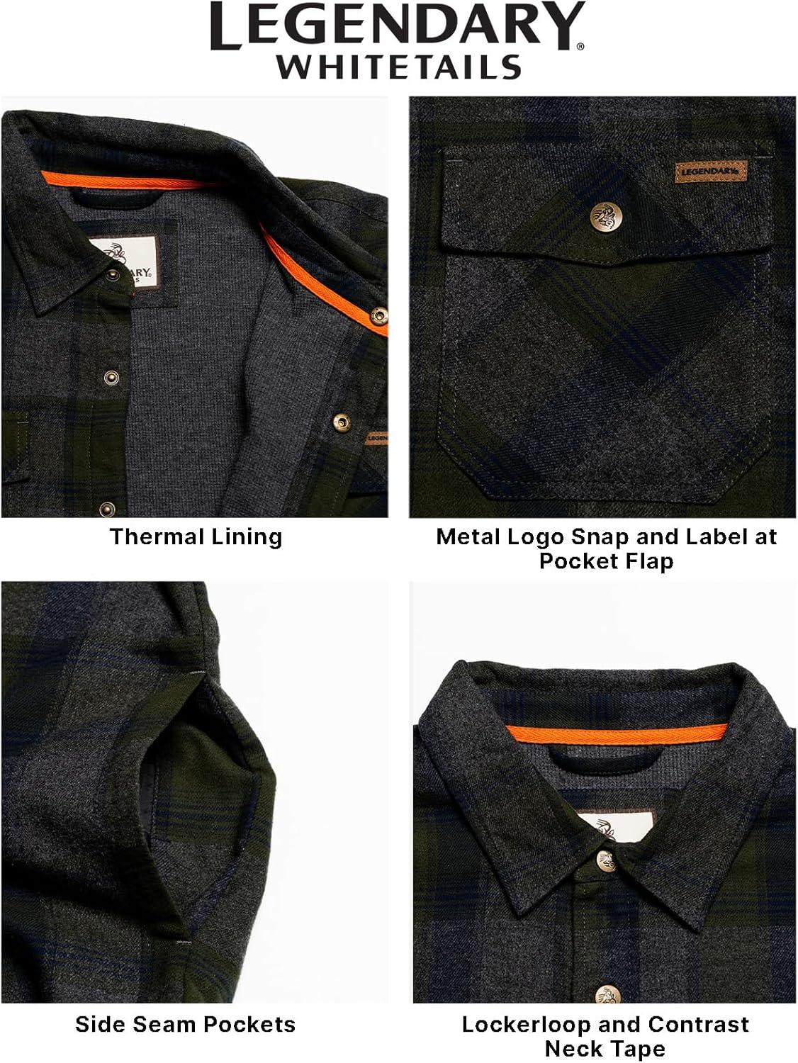 imageLegendary Whitetails Mens Thermal Lined Shirt Jacket Plaid Flannel Polyfill InsulatedBalsam Shadow Plaid