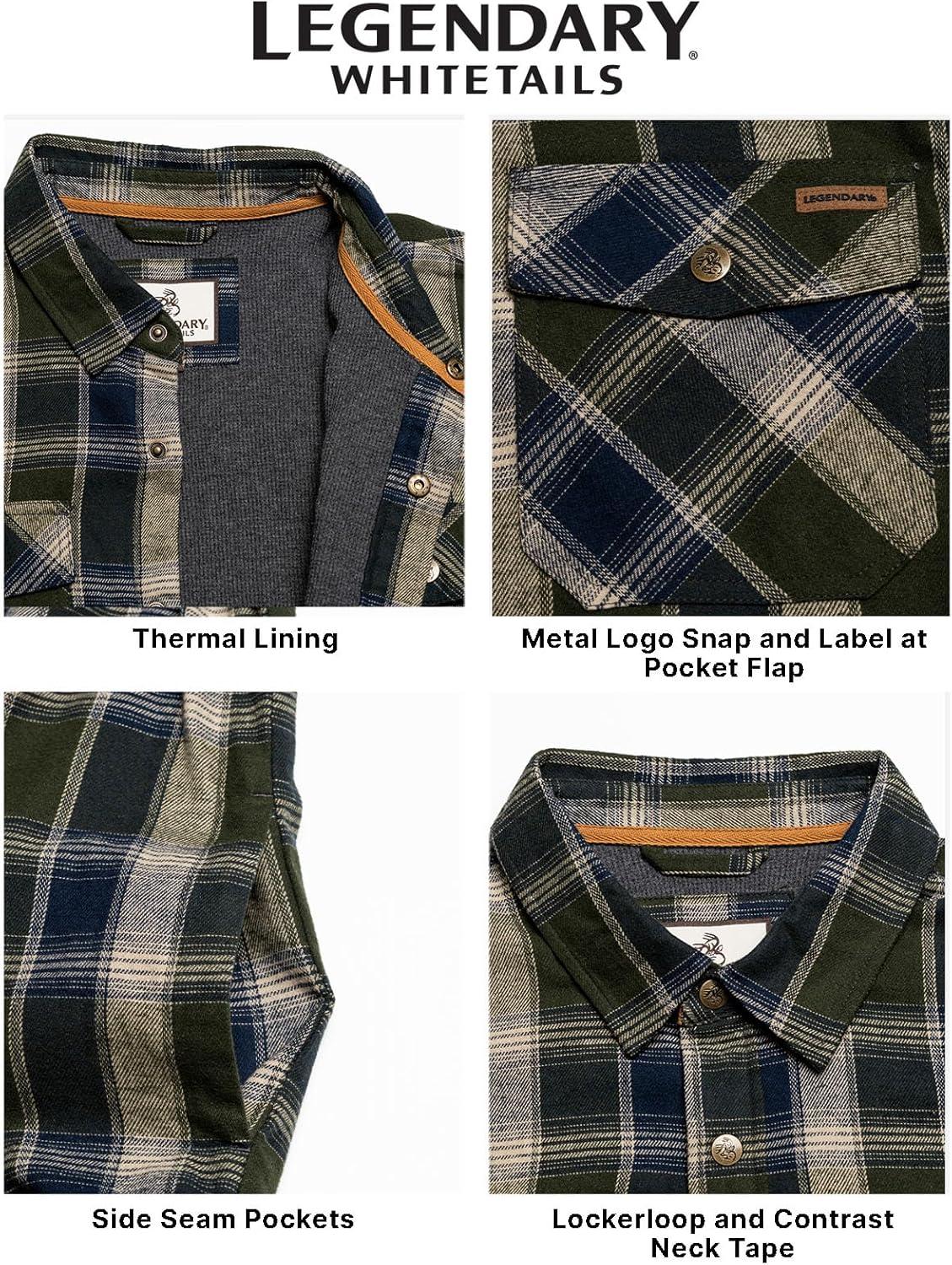 imageLegendary Whitetails Mens Thermal Lined Shirt Jacket Plaid Flannel Polyfill InsulatedBarnwood Balsam Plaid