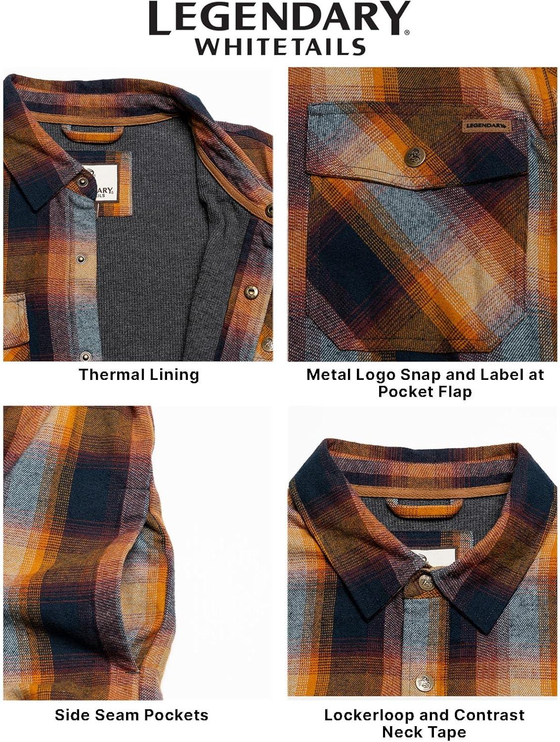 imageLegendary Whitetails Mens Thermal Lined Shirt Jacket Plaid Flannel Polyfill InsulatedBig Sky Cabin Plaid