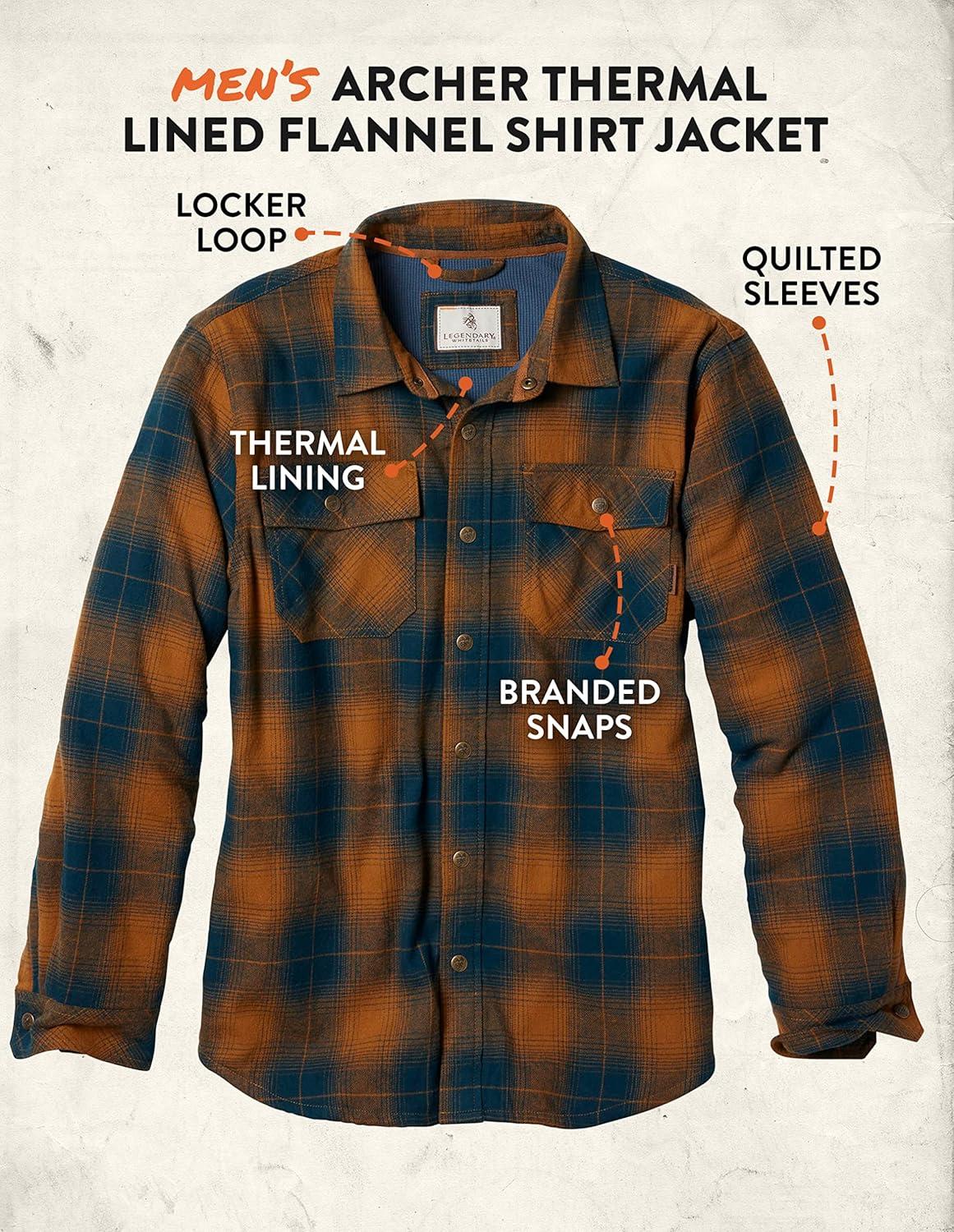 imageLegendary Whitetails Mens Thermal Lined Shirt Jacket Plaid Flannel Polyfill InsulatedBurnt End Plaid