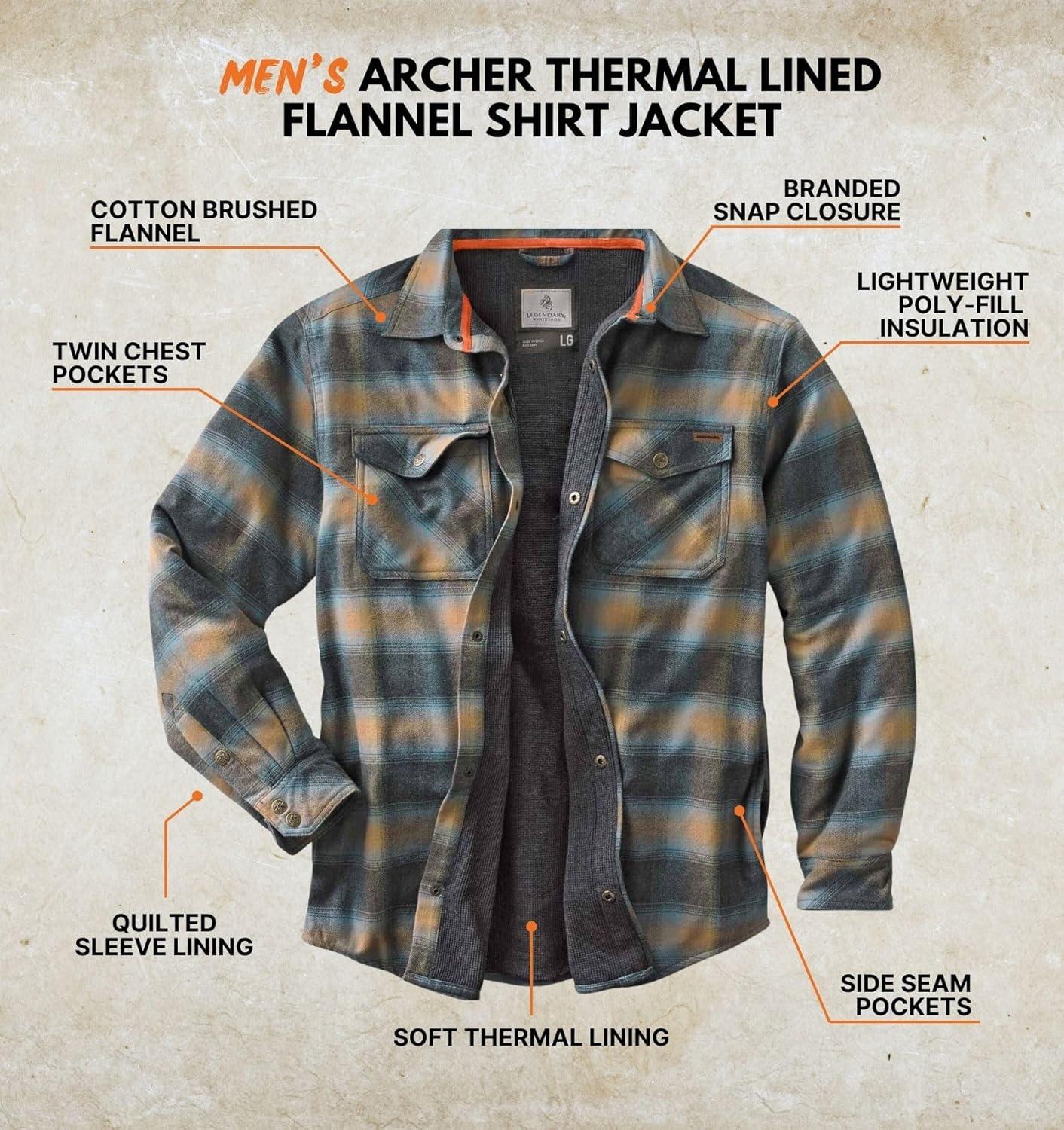 imageLegendary Whitetails Mens Thermal Lined Shirt Jacket Plaid Flannel Polyfill InsulatedSky