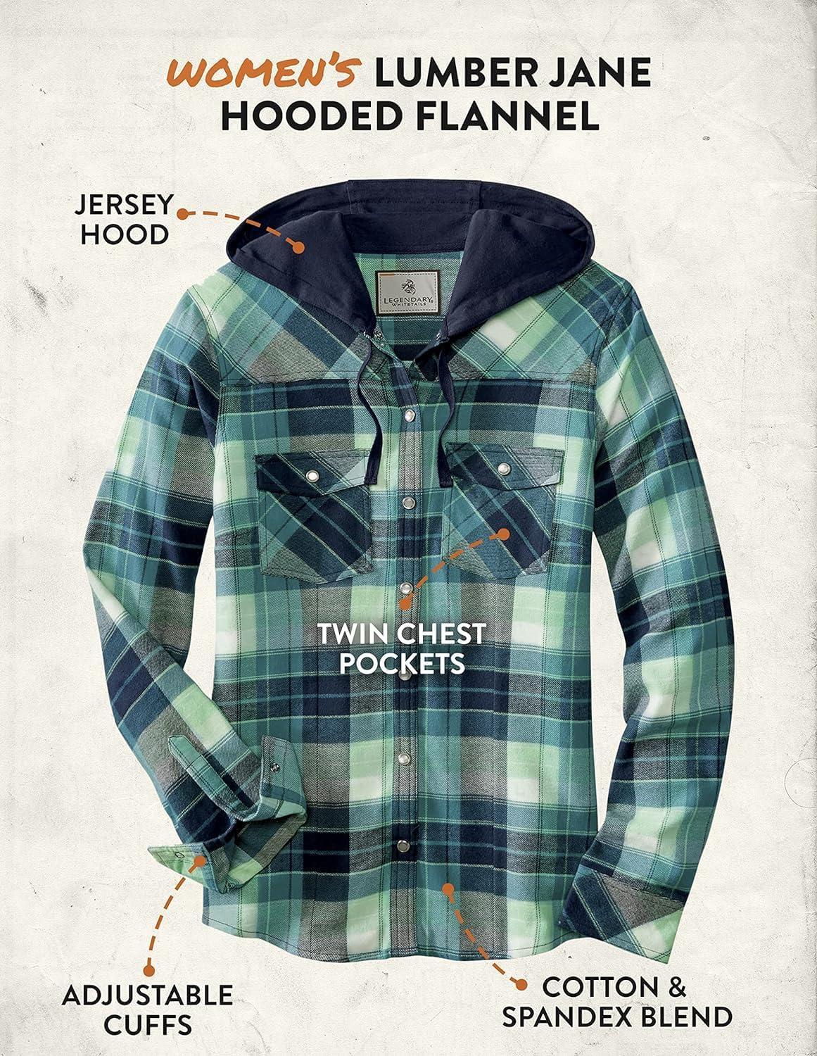 imageLegendary Whitetails Womens Flannel Shirt Hooded Heavyweight Stretch Button UpFrozen River Plaid