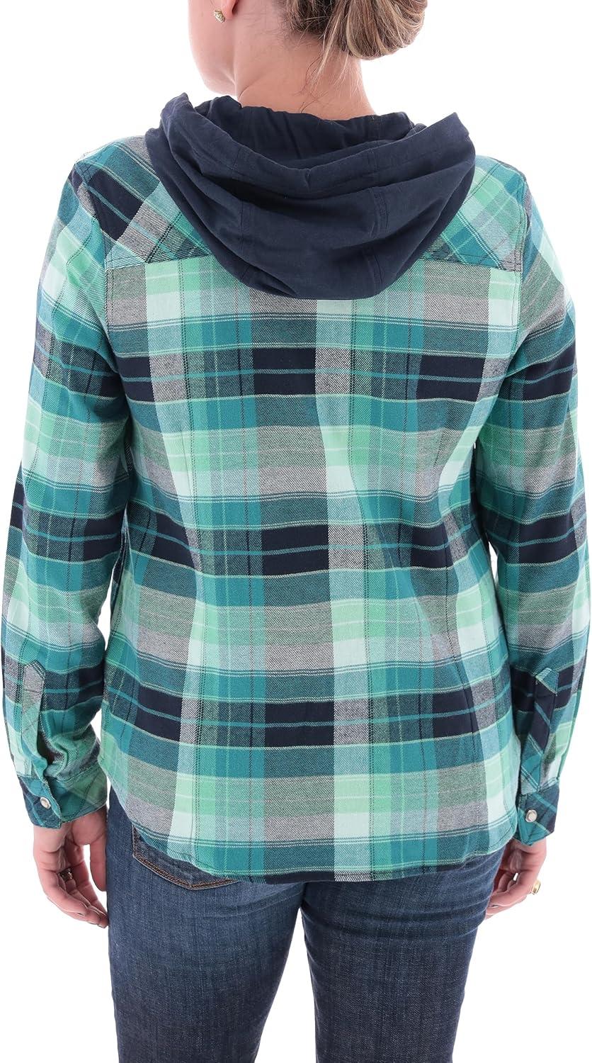 imageLegendary Whitetails Womens Flannel Shirt Hooded Heavyweight Stretch Button UpFrozen River Plaid