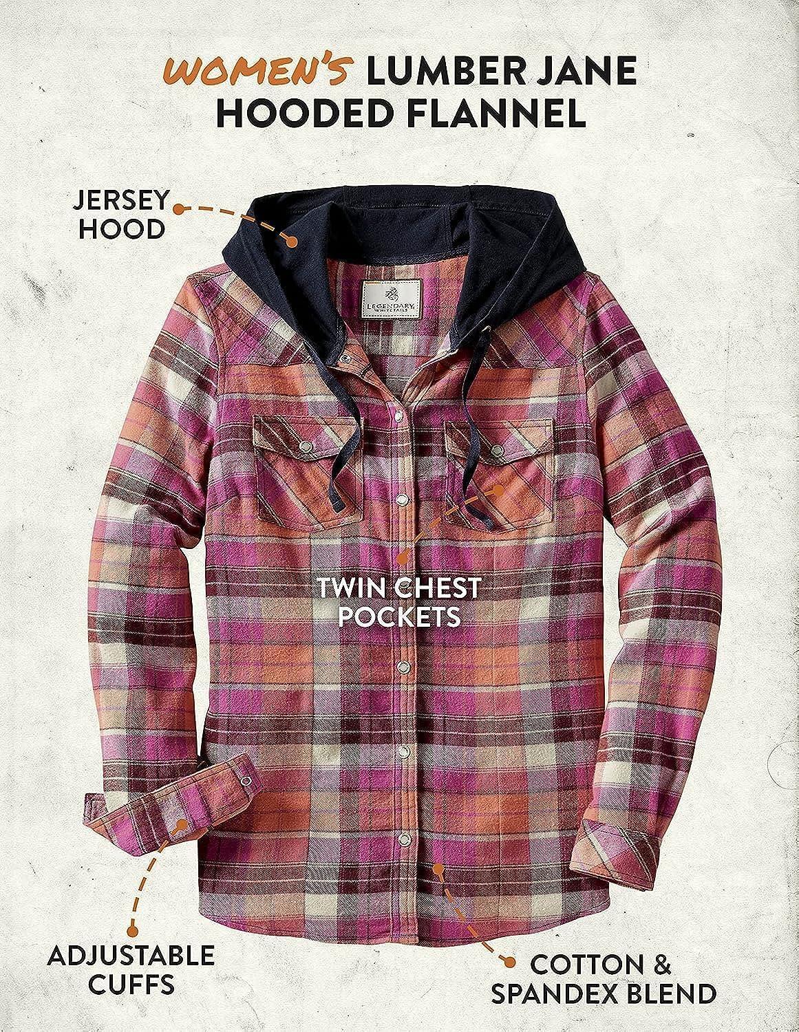 imageLegendary Whitetails Womens Flannel Shirt Hooded Heavyweight Stretch Button UpFusion Plaid