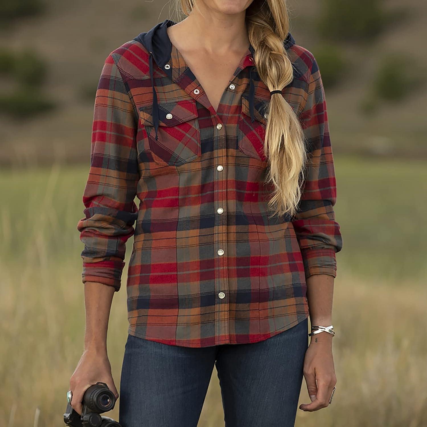 imageLegendary Whitetails Womens Flannel Shirt Hooded Heavyweight Stretch Button UpFusion Plaid