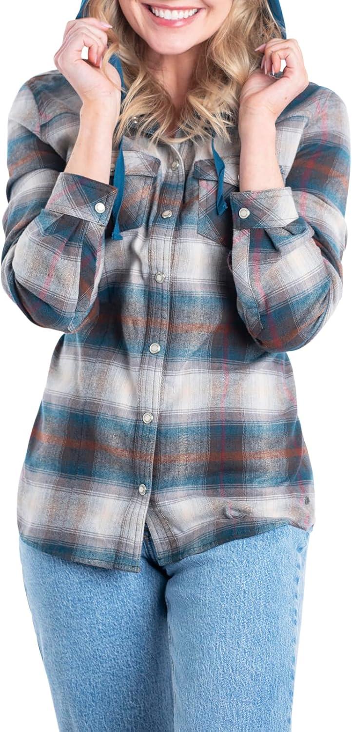 imageLegendary Whitetails Womens Flannel Shirt Hooded Heavyweight Stretch Button UpTeal Brown
